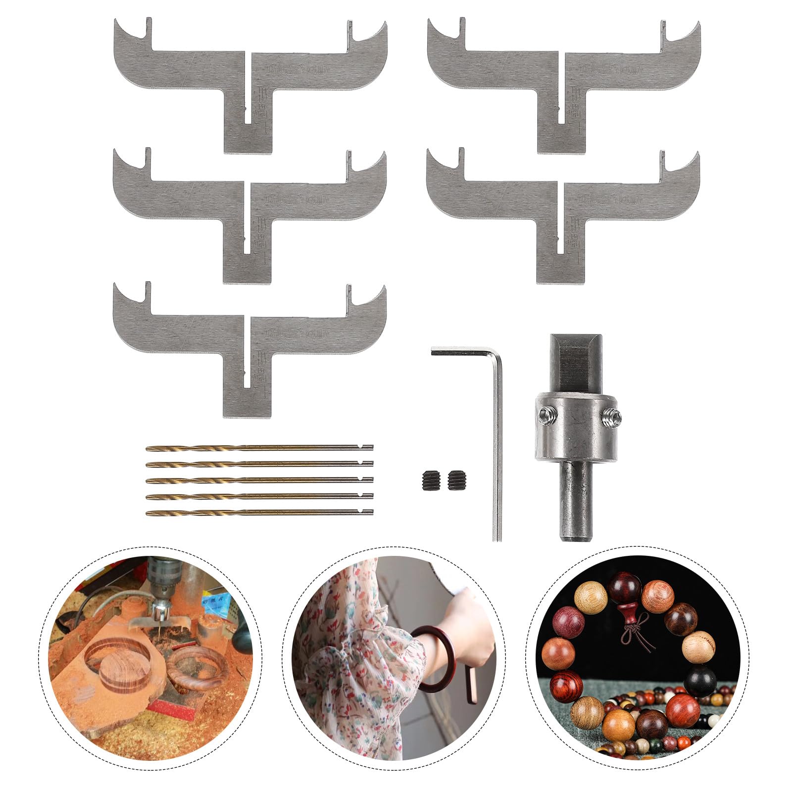 Amosfun Fraise à Bracelet en Acier pour Bijoux en Bois Kit Complet pour Création de Bracelets en Bois Lames Annulaires Argentées pour Travail