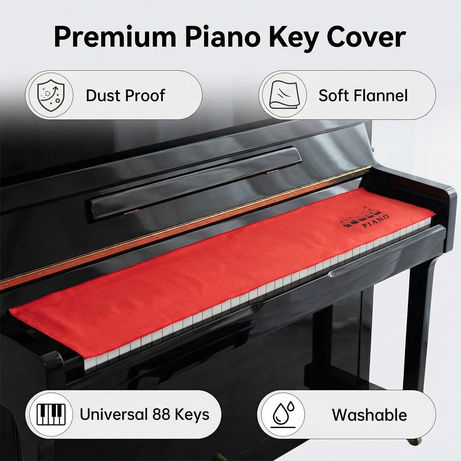 Piano Clavier Flanelle Piano Clé Couverture Tissu Protection pour Piano à 88 Touches Couverture de Piano Électrique Numérique Tissu de Couverture de Piano de Protection (rouge)