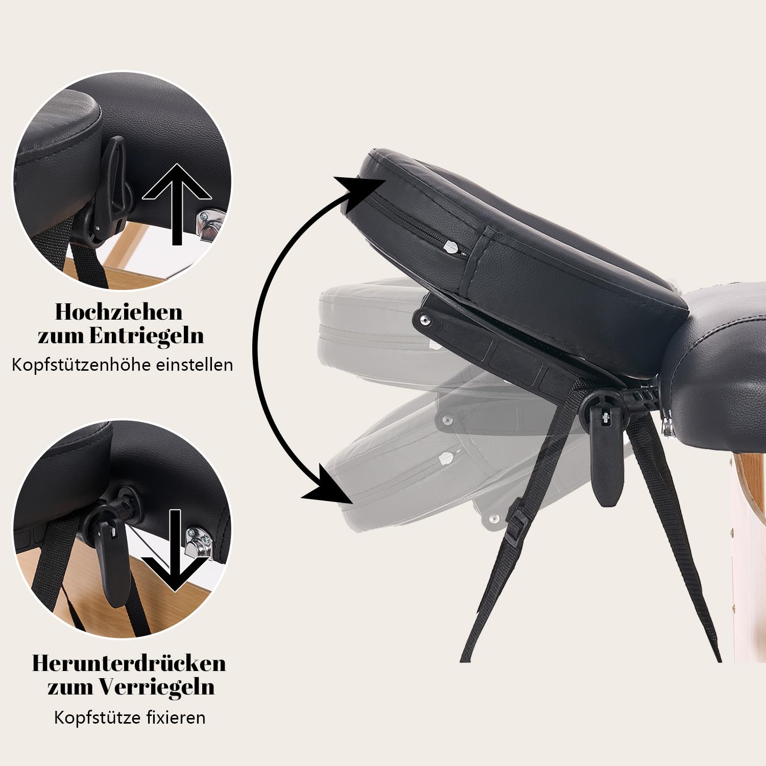 Kidol&Shellder Massageliege 70cm breit, klappbar höhenverstellbar, 250kg Tragfähigkeit, 9cm PU Polsterung, Tragetasche, rutschfeste Füße, Schwarz