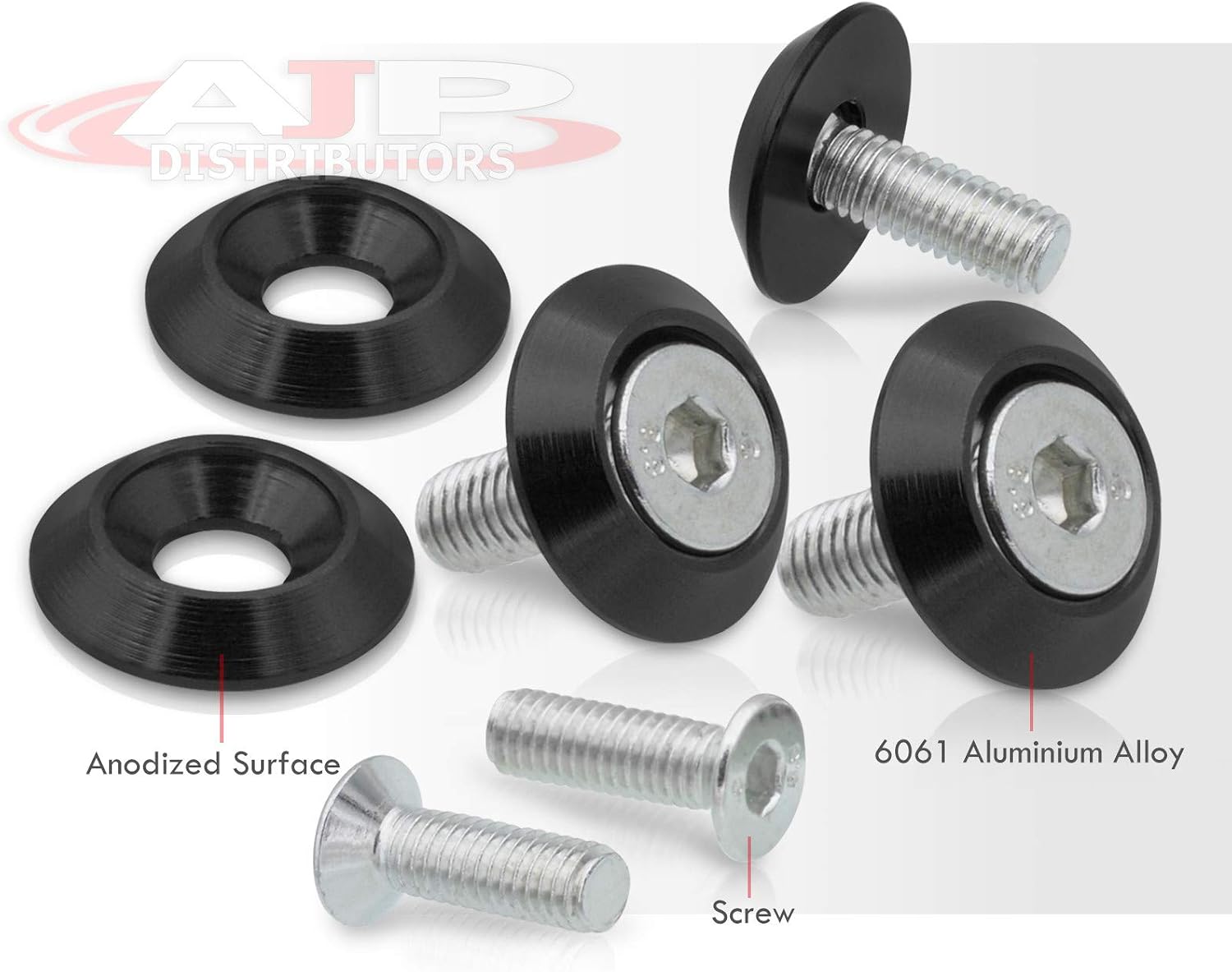 AJP Distributors Universal 5 Piece Jdm Black Billet Aluminum Engine Bay Dress Up Kit M6 x 20mm Fender Washer