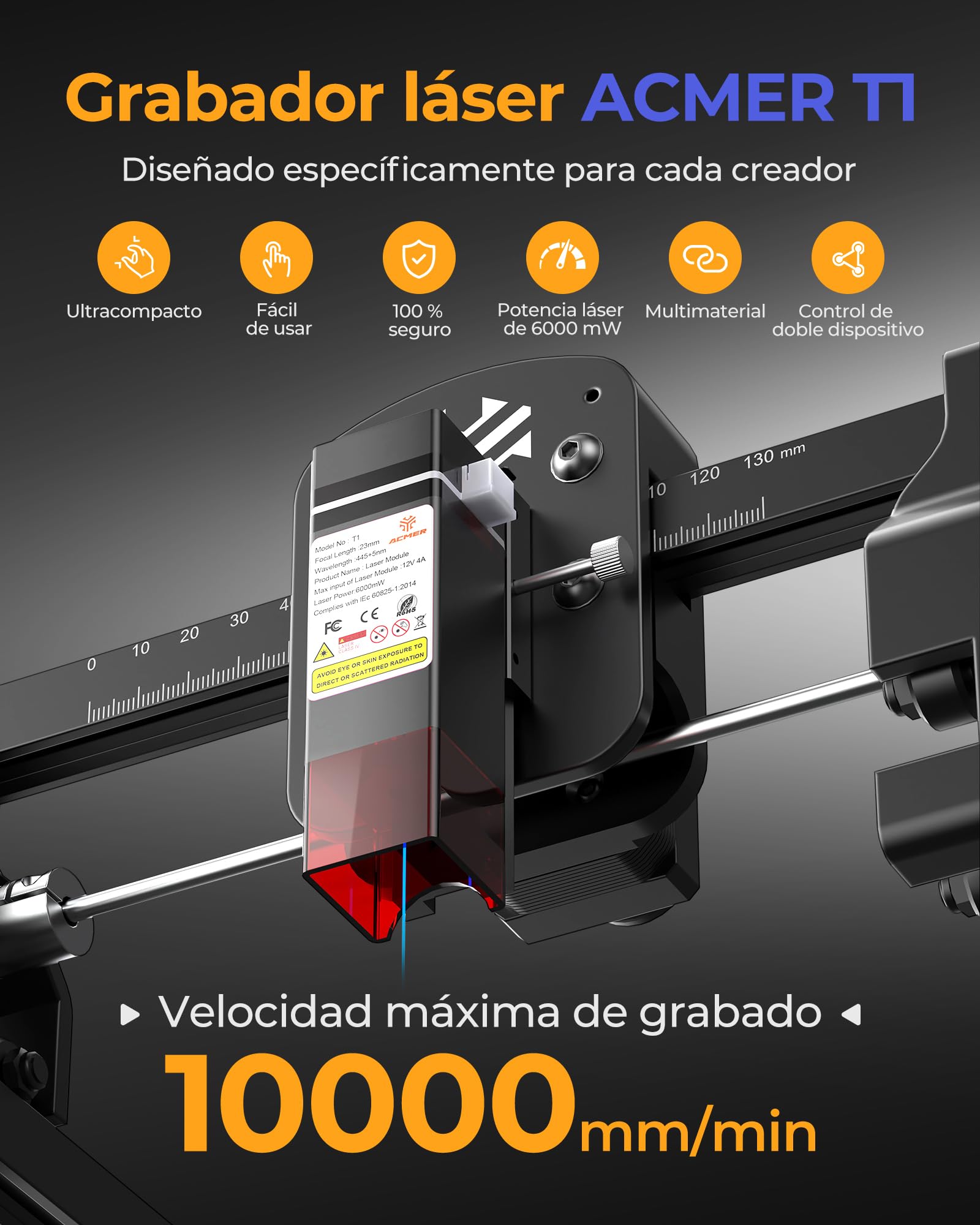 ACMER T1 6w MáQuina de Grabadora Laser, Mini Cortadora LáSer PortáTil, Laser Engraver de Alta PrecisióN de 0,01 Mm, áRea de Trabajo de 130 X 130 mm, Grabado LáSer para Madera, Cuero, Vidrio, Metal