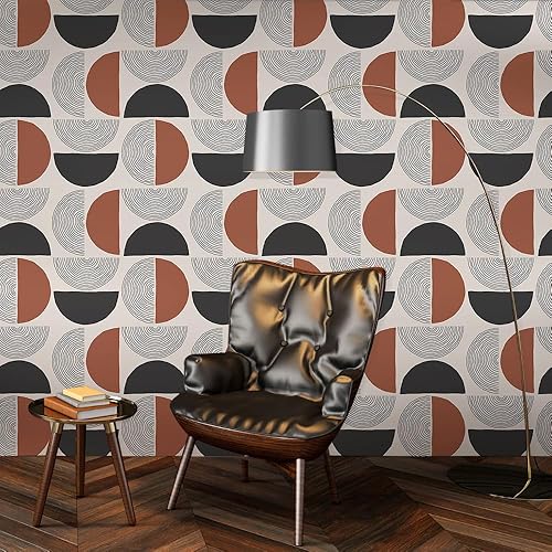 Miniatura 4 de Papel tapiz bohemio con círculos geométricos de color marrónnegrogris, arte abstracto retro, moderno, despegar y pegar, decoración de pared,