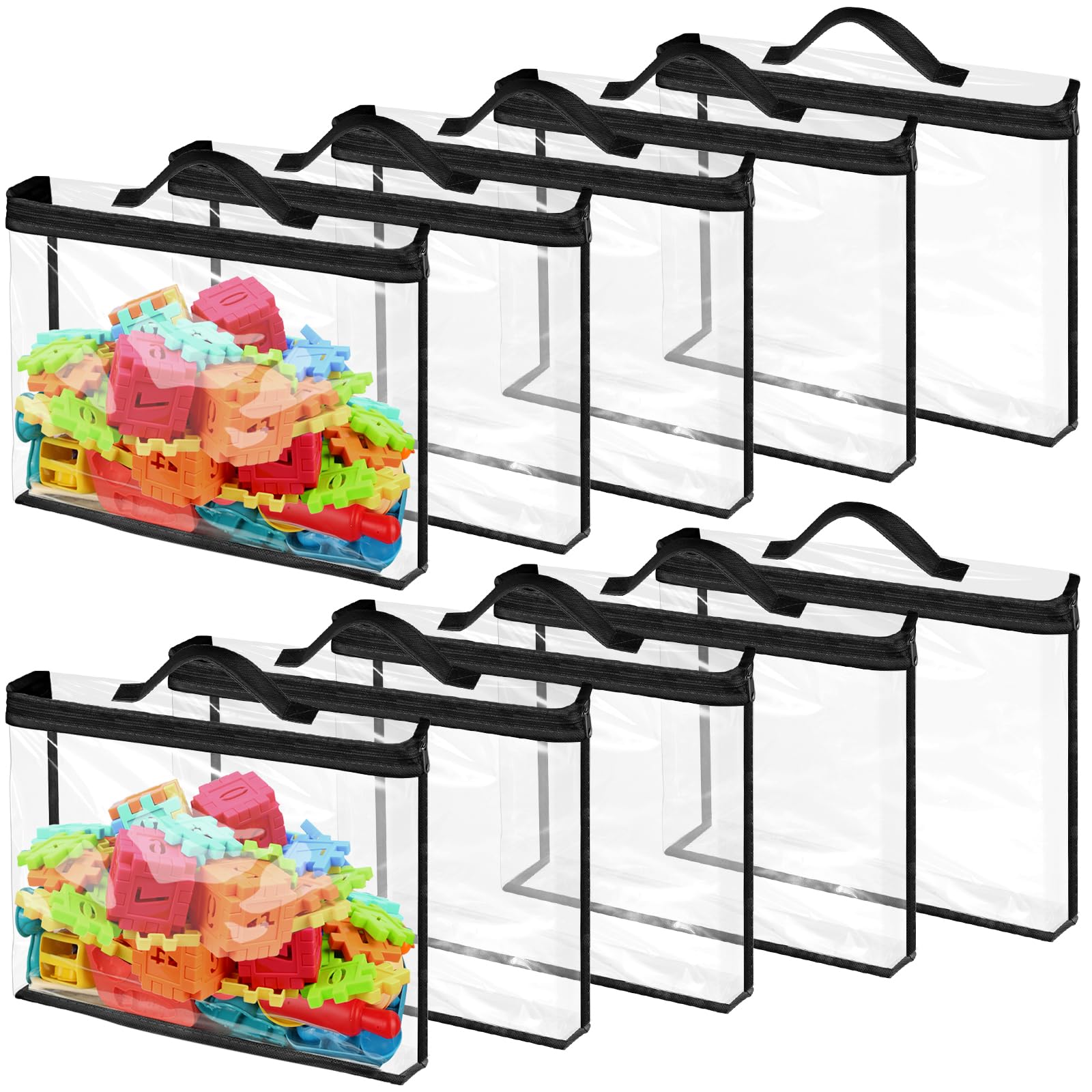 10 pezzi grandi borse portaoggetti per giocattoli, organizer trasparenti PVC impermeabili con chiusura lampo e maniglie