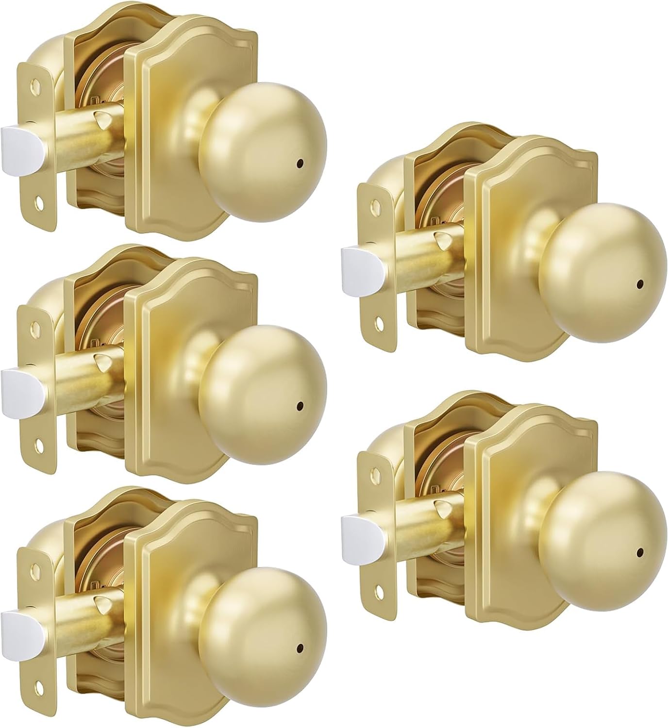 goldenwarm 5 Pack Brushed Gold Privacy Door Knobs Interior for Bedroom & Bathroom, Classic Gold Interior Door Knobs