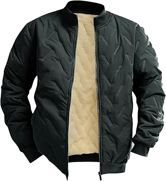 Mens Bomber Jacket Diamond Quilted Casual Lightweight Flight Jacket Winter Warm Padded Coat Outwear Fashion Sport Coat