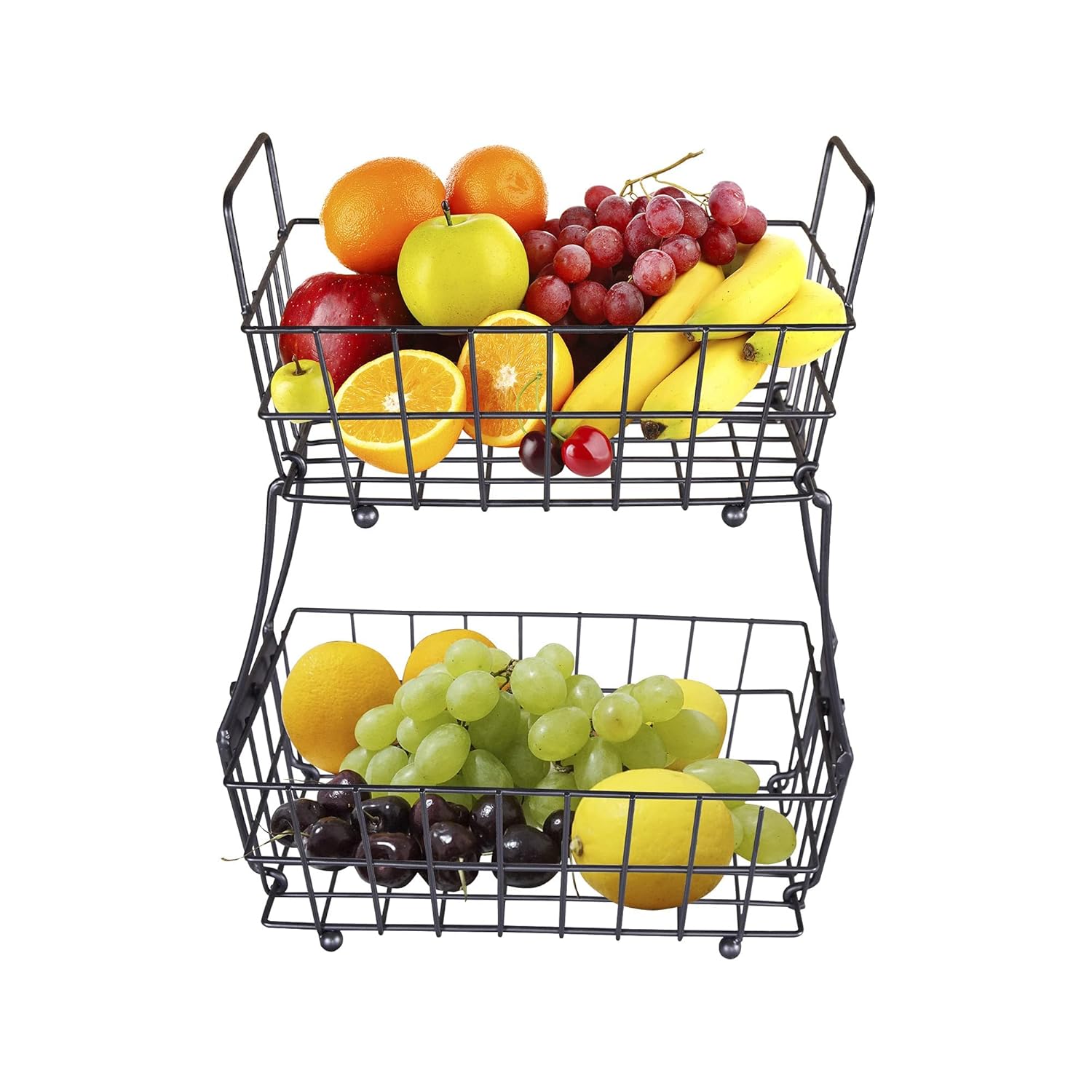 2Tier Fruit Basket, Metal Fruit Bowl Bread Basket Stand Kitchen
