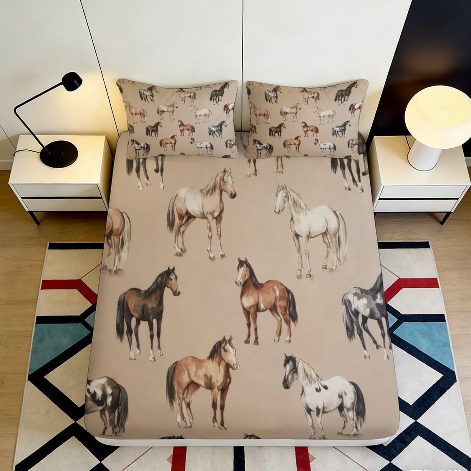 Dhbaneiok Style-6 3D Printed Brown Horse Fitted Sheet Microfiber Soft Anti-Slip White Stallion Mattress Cover For Bedroom Guest Room Decor 90X200x25cm