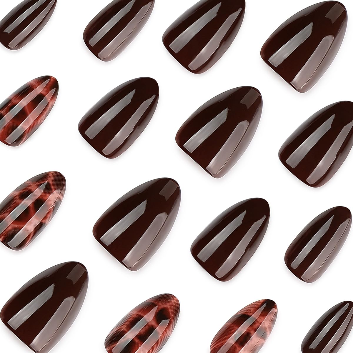 Brown Press on Nails Short Almond Fall Tortoise Shell Fake Nails 24Pcs