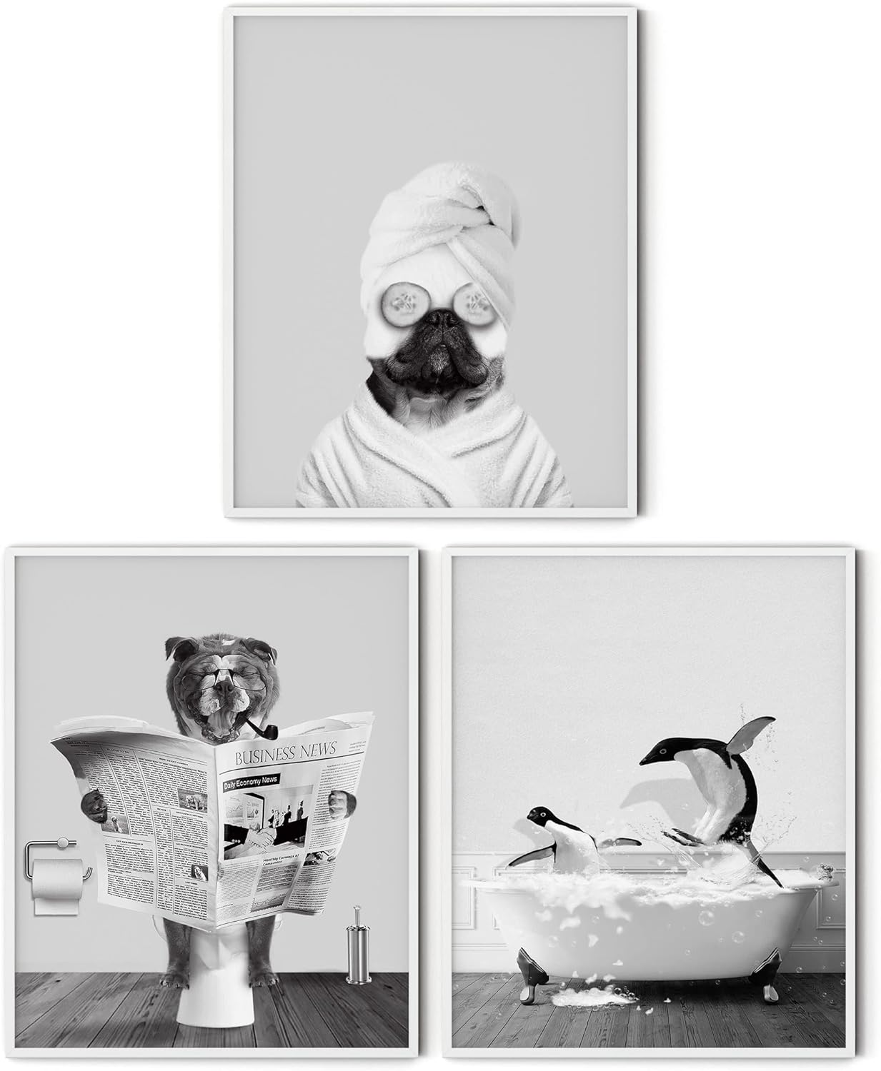 Amazon.com: Funny Dog Wall Art Bulldog Bathroom Decor Black and White ...