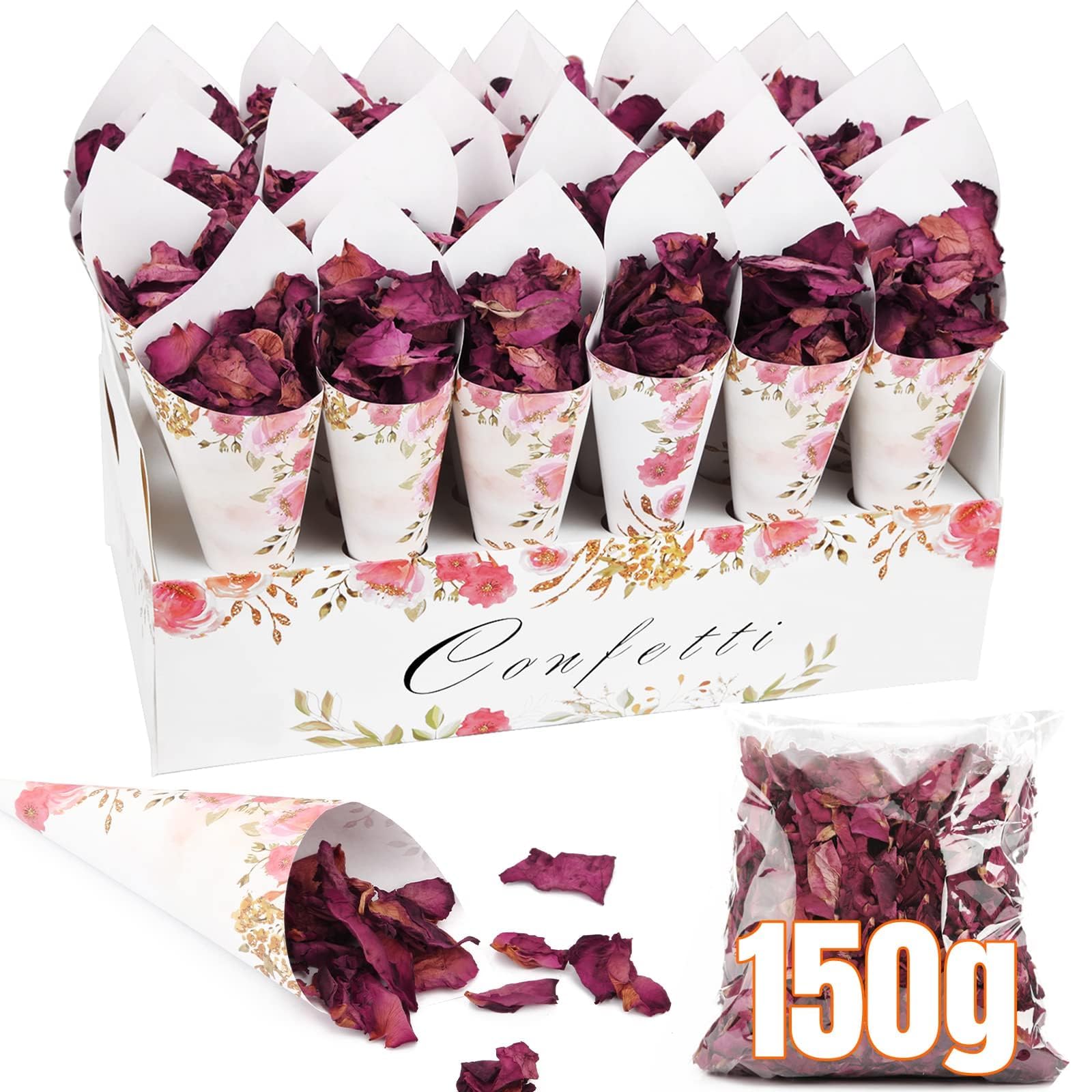 Mbsomnus Decoración de boda 30 unidades conos de confeti 150g flores secas naturales confeti caja de confetti de flores para cumpleaños decoración de mesa fiesta aniversario regalos caramelo