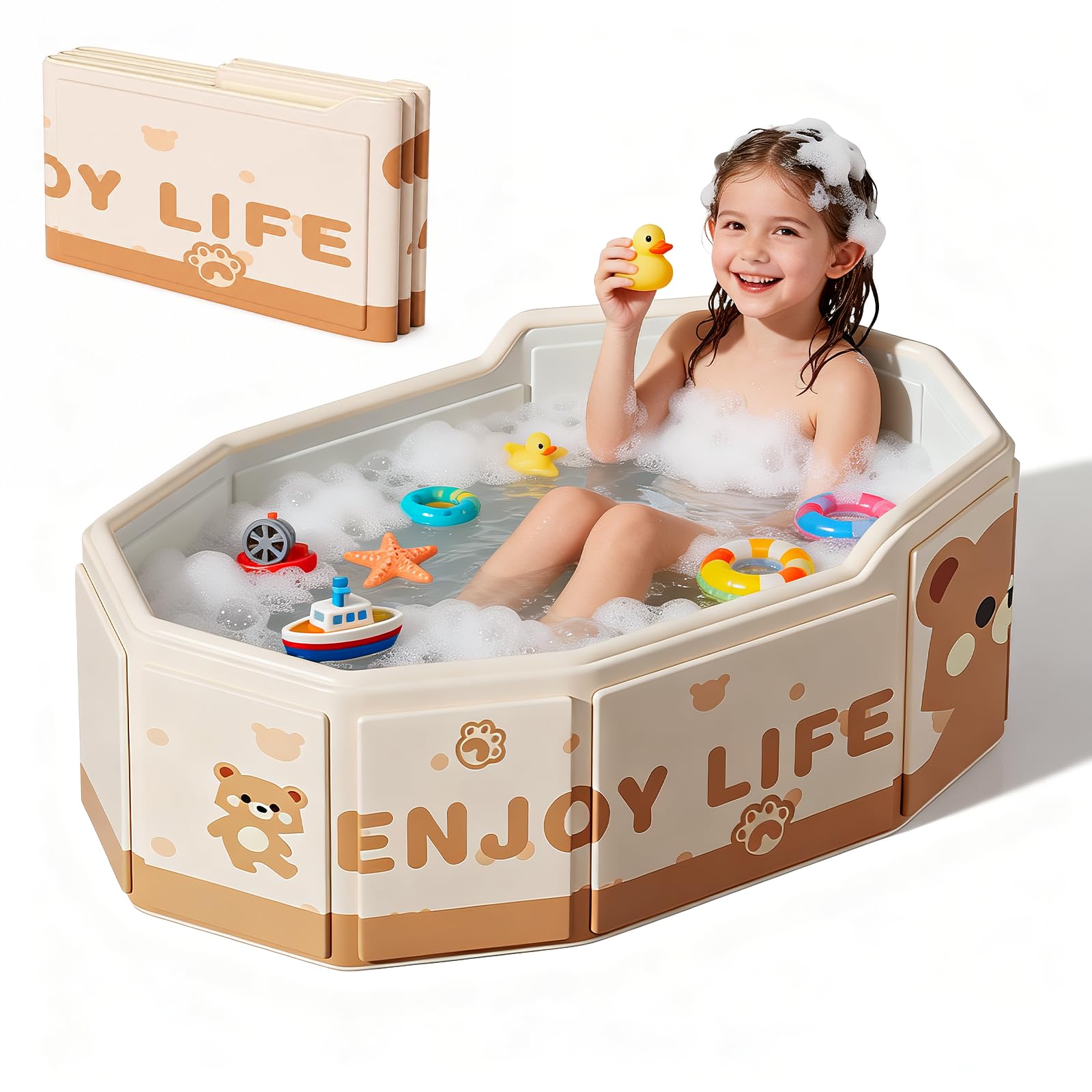 Babybadewanne faltbar, tragbare Babywanne 0-8 Jahre, Kinderplanschbecken & kleiner Kinderpool für Dusche und Badewanne, mit Ablassschraube, kompakt, leicht, platzsparend, reisefreundlich ideal