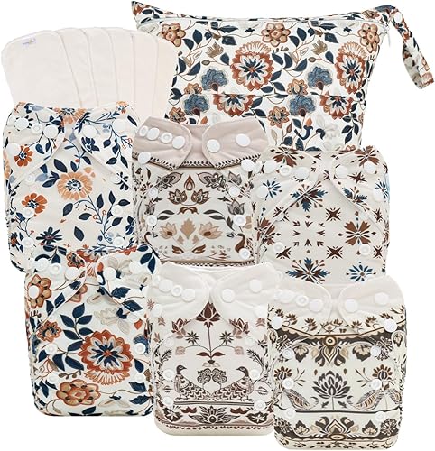 babygoal Pañales de tela boho para recién nacidos, paquete de 13 unidades para bebés prematuros de 5-12 libras, 6 unidades con 6 insertos y bolsa