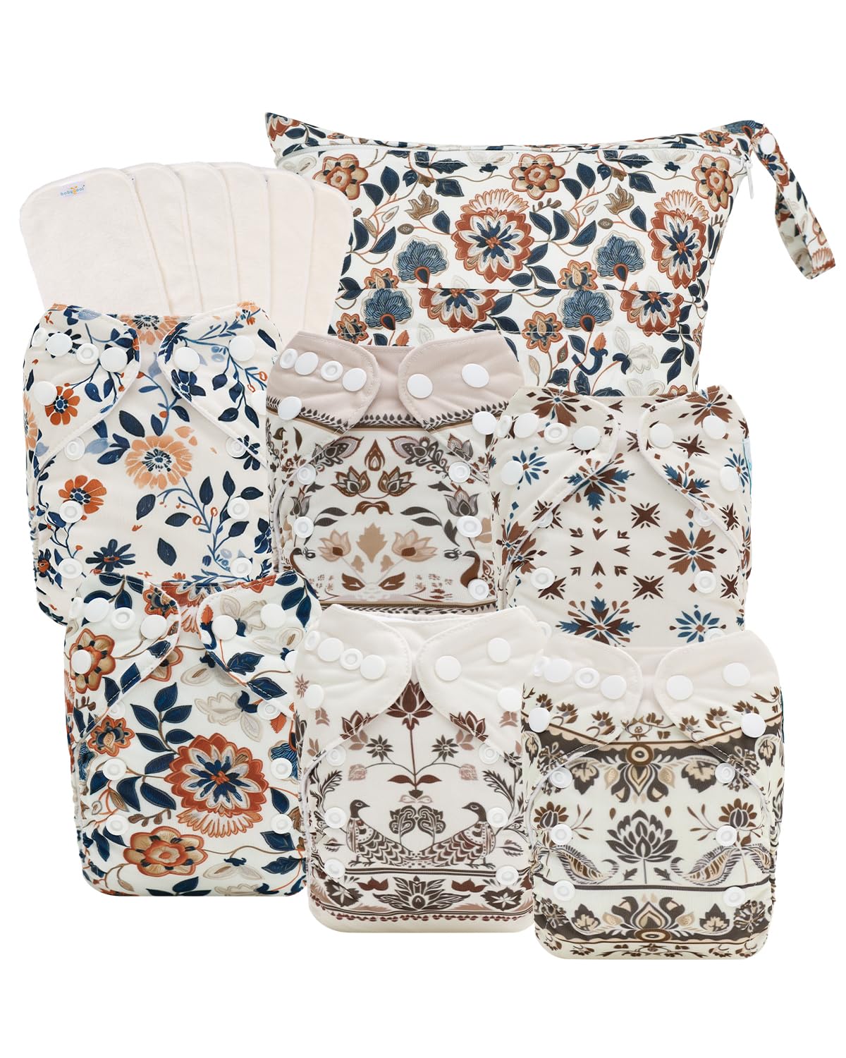 babygoal Boho Newborn Cloth Diapers Pack of 13 for 5-12lbs Preemie, Cloth Diaper Covers 6 Pack with 6pcs Inserts and Wet Bag, Reusable Washable &