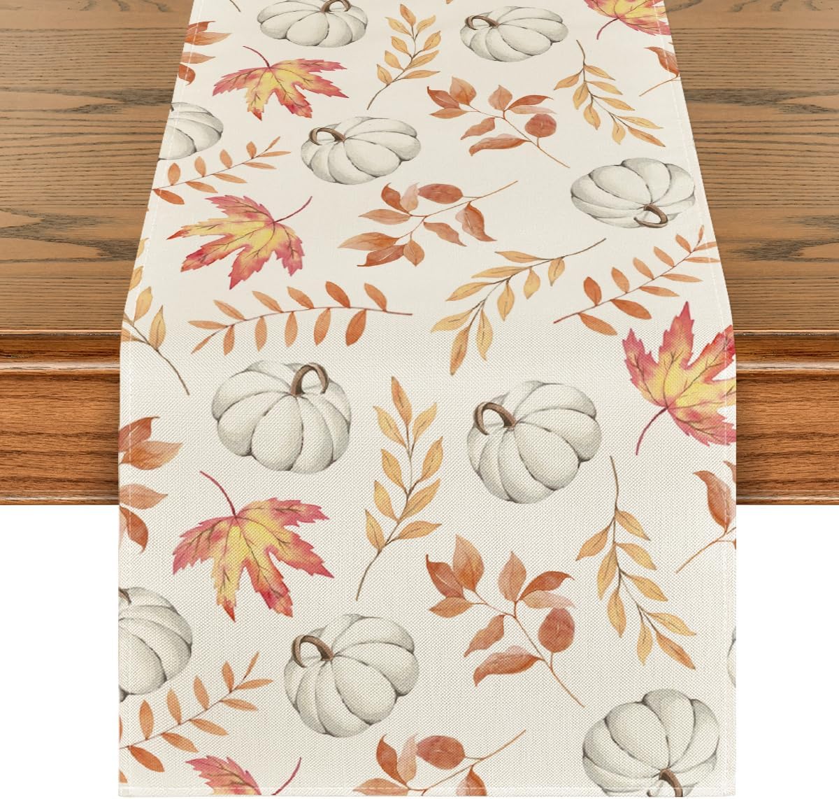 Artoid Mode Orange Pumpkins Maple Leaves Autumn Table Runner, Seasonal Fall Kitchen Dining Table Decoration for Home Party Decor 40×180 cm