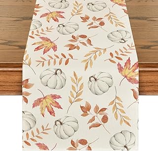 Artoid Mode Orange Pumpkins Maple Leaves Autumn Table Runner, Seasonal Fall Kitchen Dining Table Decoration for Home Party Decor 40x240 cm