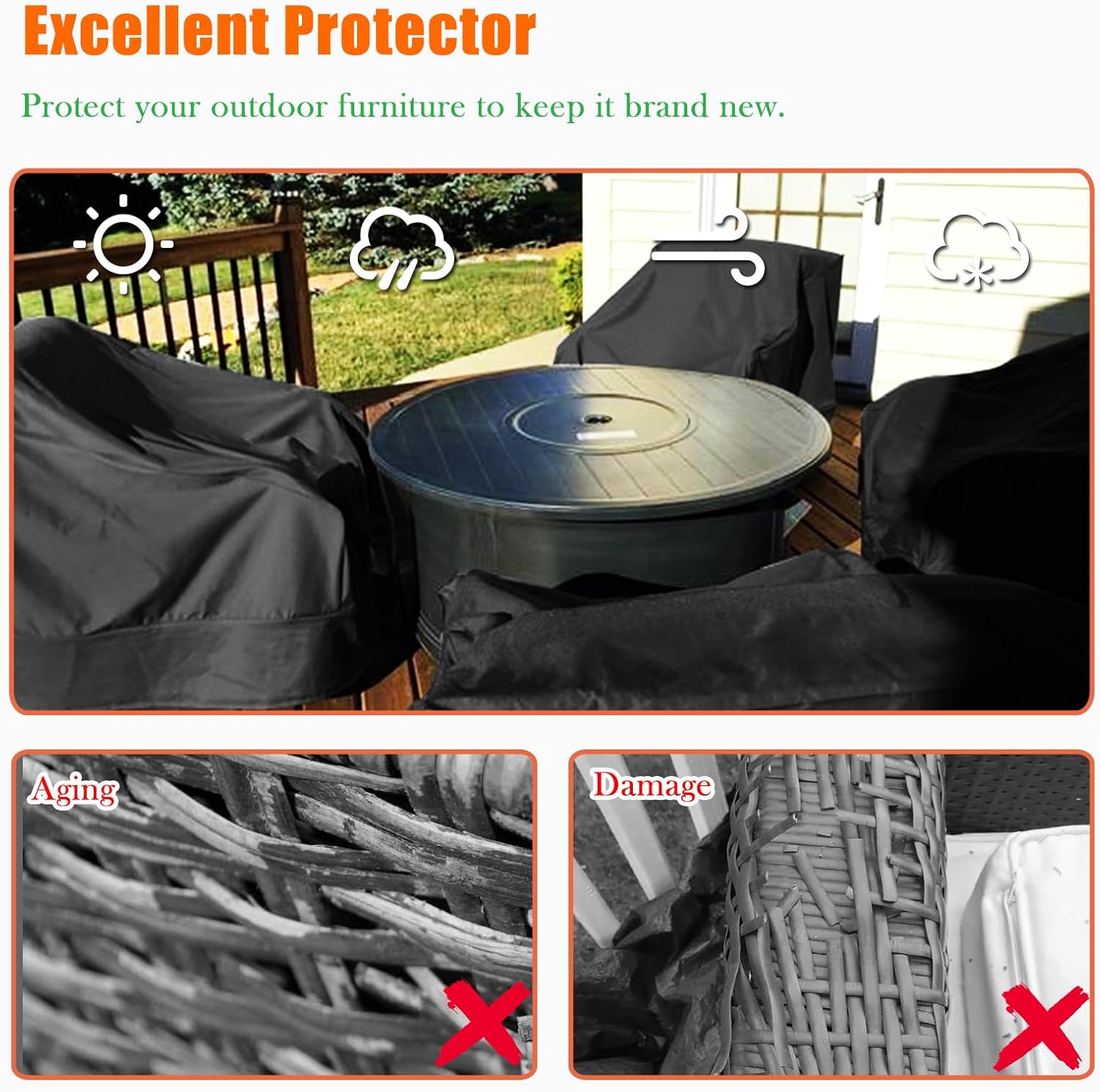 WOMACO Patio Swivel Chair Cover Waterproof Outdoor Tall Swivel Chair Slip Covers Outside Small Large Oversized Wicker Lawn Club Chair Furniture Protector (Black, 37.4" W x 37.4" D x 40" H)