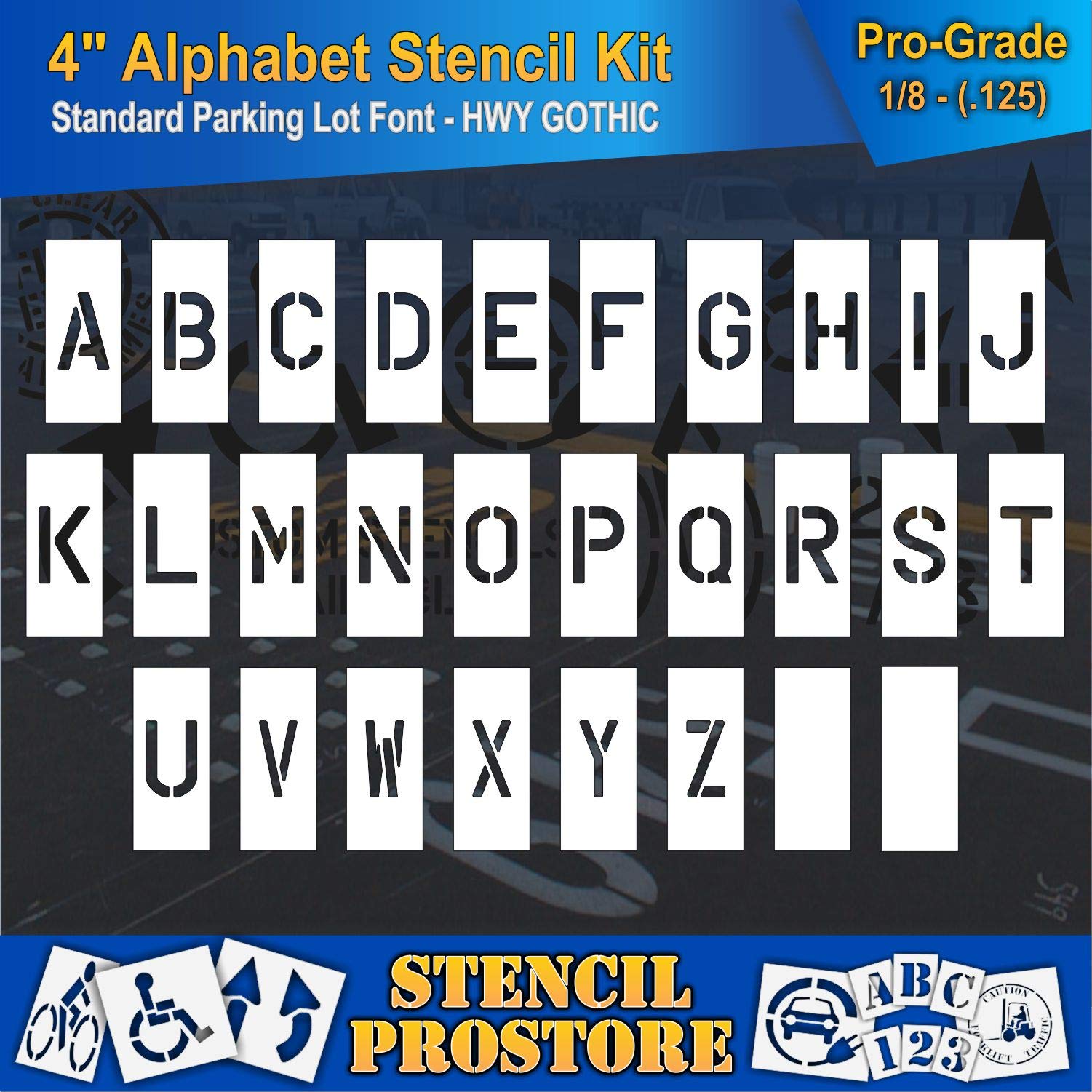 Curb and Median Stencils - 4 inch ALPHABET KIT STENCIL SET - (28 Piece) - 4