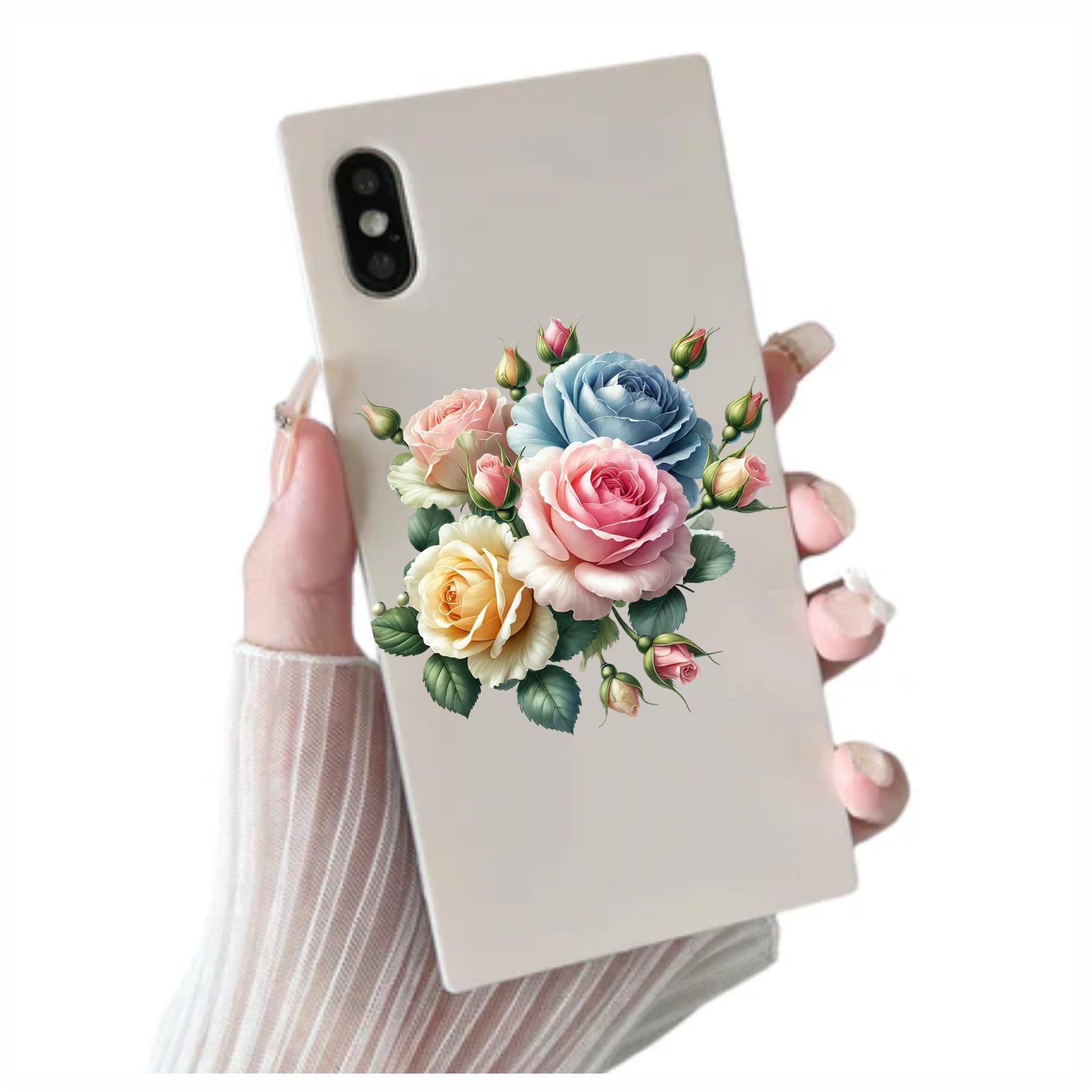 x4 Rose Vinyl Stickers Cover Marks Non Transparent Waterproof Floral Art Decals 1@ 20cm Tall Ideal for Toilets or car. 3@ 7cm Tall Ideal for Phone case Cups & Wine Glass (Rose Multicoloured) - Image 3