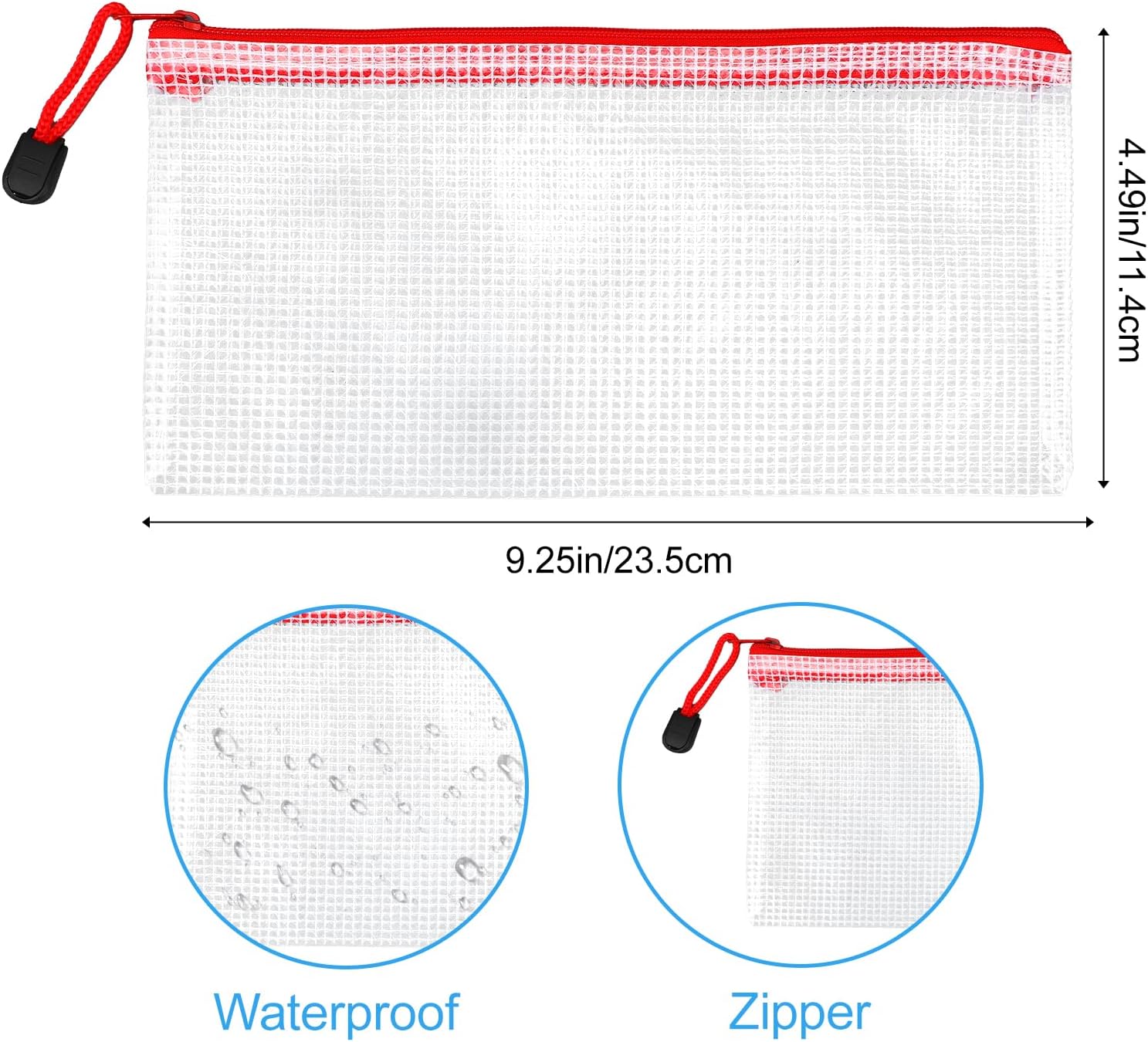 Kifmurase 100Pcs Pencil Pouches Bulk, 9.25'' x 4.5'' Mesh Zipper Pouch, 10 Colors Pencil Case, Small Clear Holder Storage Bag, Cosmetics Toiletry Bags for Office, File, Travel, Stationery