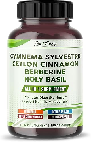 Gymnema Sylvestre Berberina de Canela de Ceilán todo en 1, de alta potencia para la salud digestiva y apoyo al metabolismo, fabricado en los Estados
