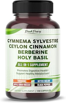 All-in-1 Gymnema Sylvestre Ceylon Cinnamon Berberine1, High Potency s for Digestive Health & Metabolism Support