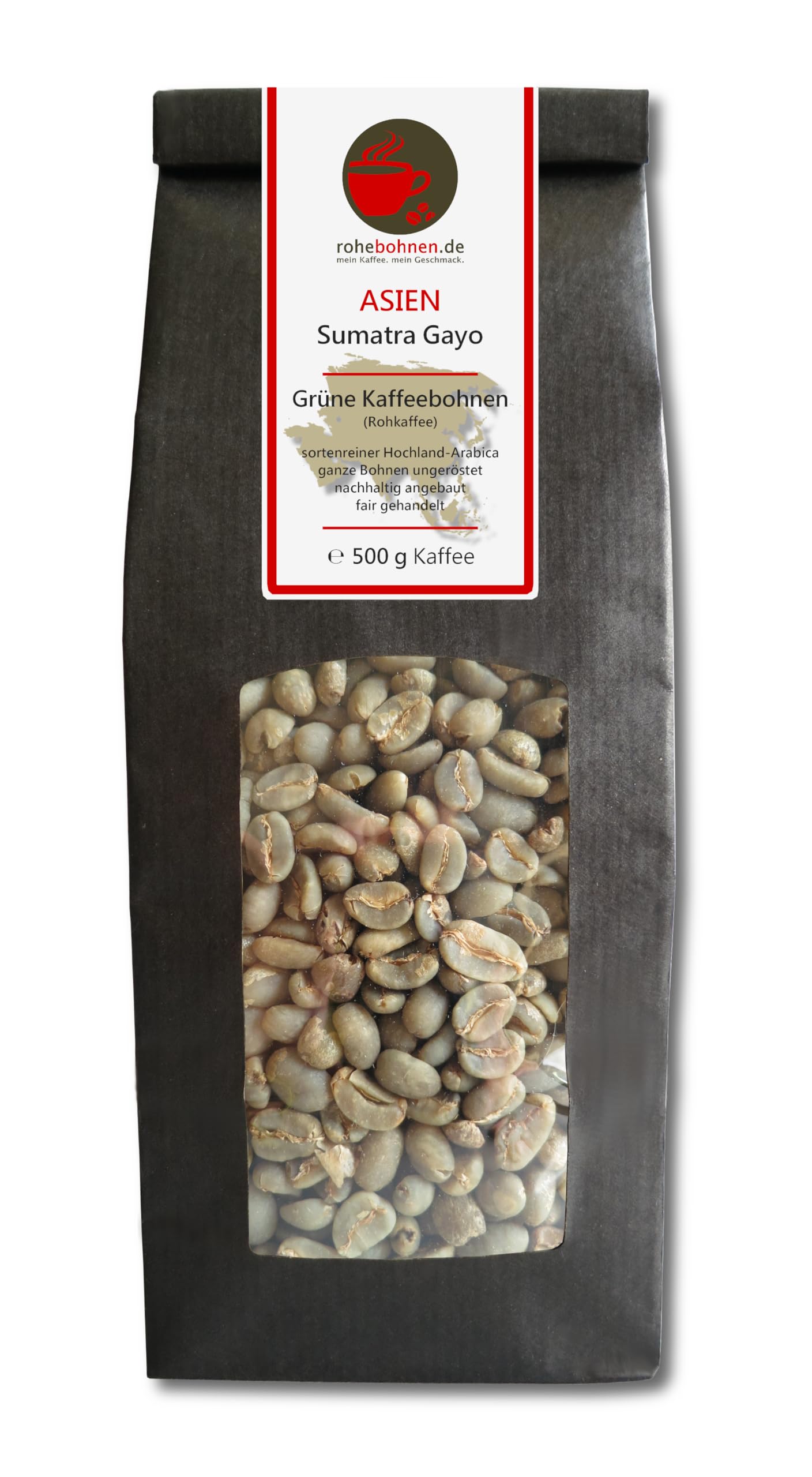 Café verde - Sumatra, Costa Rica, Brasil (paquete económico de granos de café verde, 3x 500 g)
