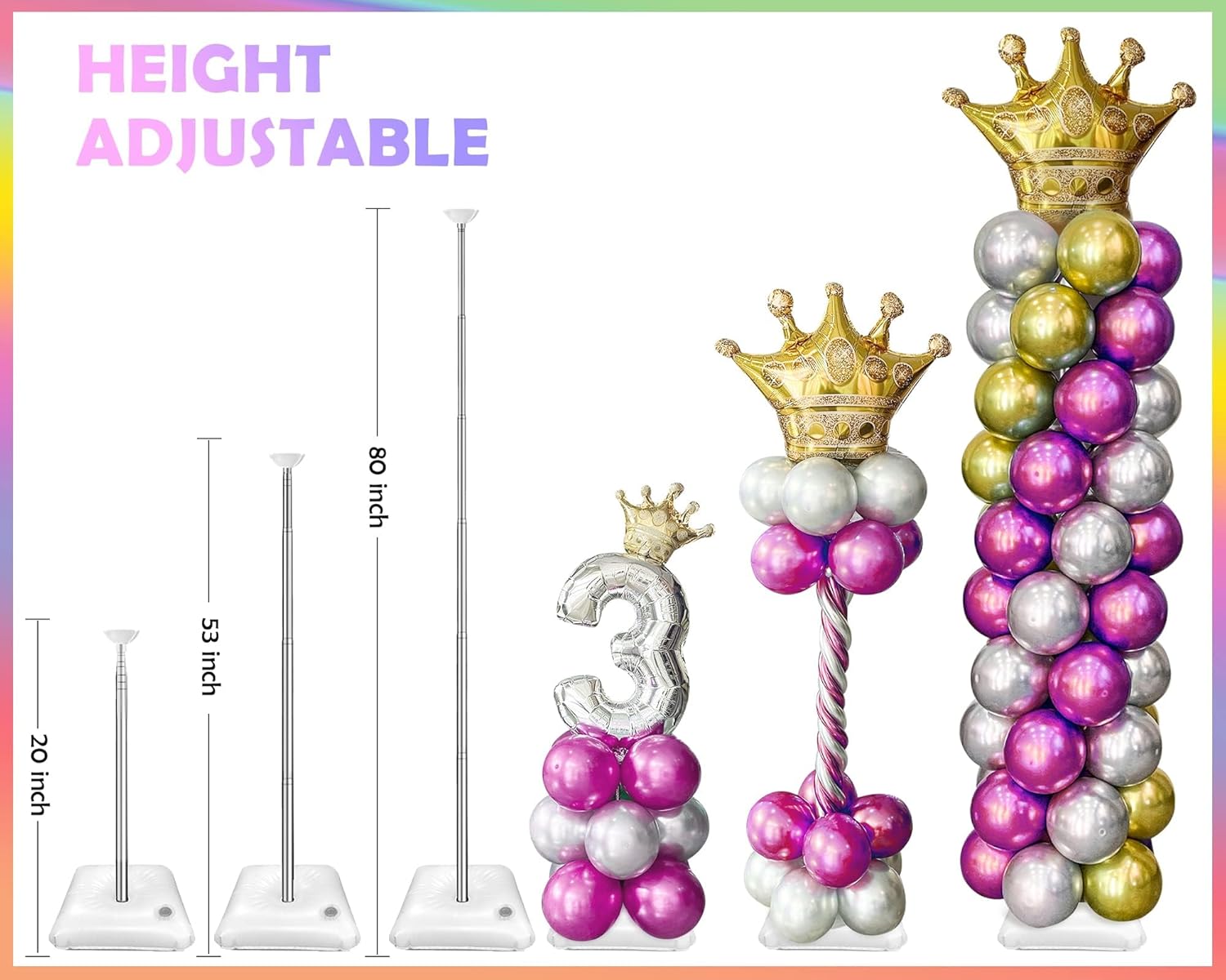 YALLOVE Telescopic Balloon Column Stand, Set of 4, 80 Inch Stainless Steel Balloon Tower Holder, Table Balloon Centerpieces, and Balloon Stand for Floor 2-in-1 Kit