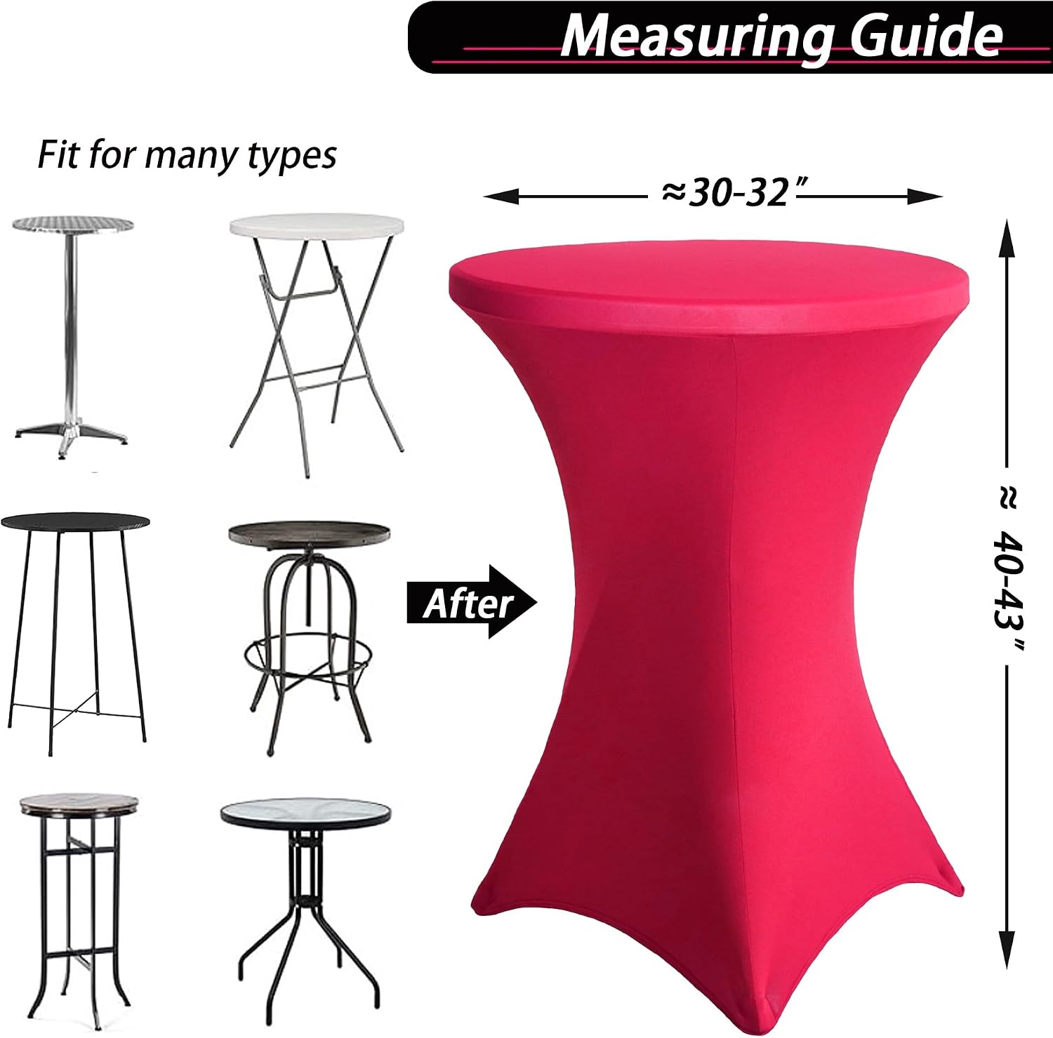 Cocktail Table Cover, 2 Pack Spandex Fitted Cocktail Tablecloths, Stretch Round High Top Table Cloths for Bar Wedding Party Banquet, Magenta, 30"-32" Diameter x 40"-43" Height