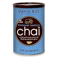 Vista 1 de Elephant Vanilla Chai Tea Latte Mix, 14 Oz, Black Tea, Organic Spices, Dairy Free, Serve Hot or Cold, Just Add Water or Milk, 14 Servings