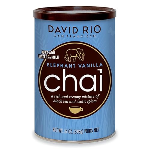 Elephant Vanilla Chai Tea Latte Mix, 14 Oz, Black Tea, Organic Spices, Dairy Free, Serve Hot or Cold, Just Add Water or Milk, 14 Servings