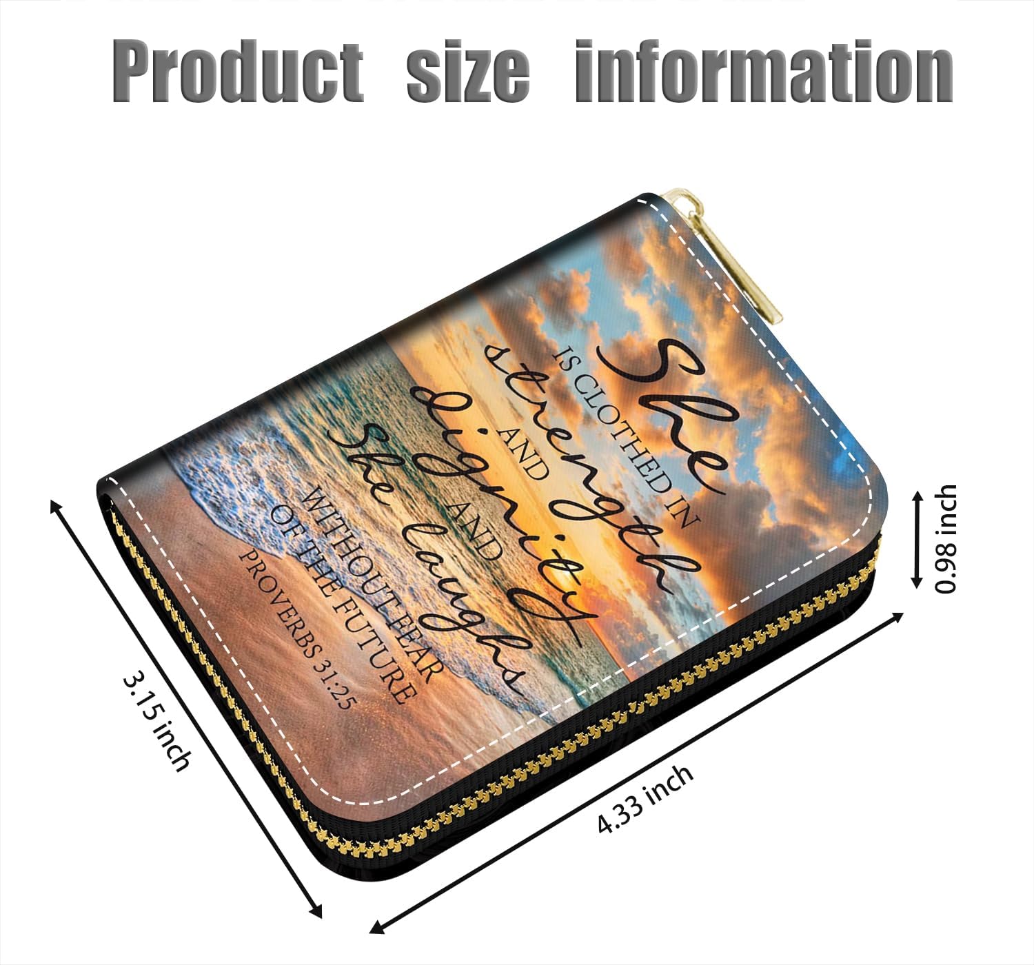 Credit Card Holder Wallets for Women, Christian Quote Bible Verse Proverbs 31:25 Design RFID Blocking Small Leather Card Case Wallet Zipper Accordion Wallets - Image 2