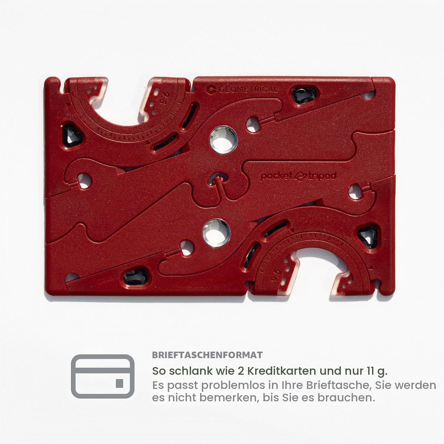 Geometrical Pocket-Stativ PROv2 iPhone-Stativ in Brieftaschengröße, Universal-Set (Blutrot)