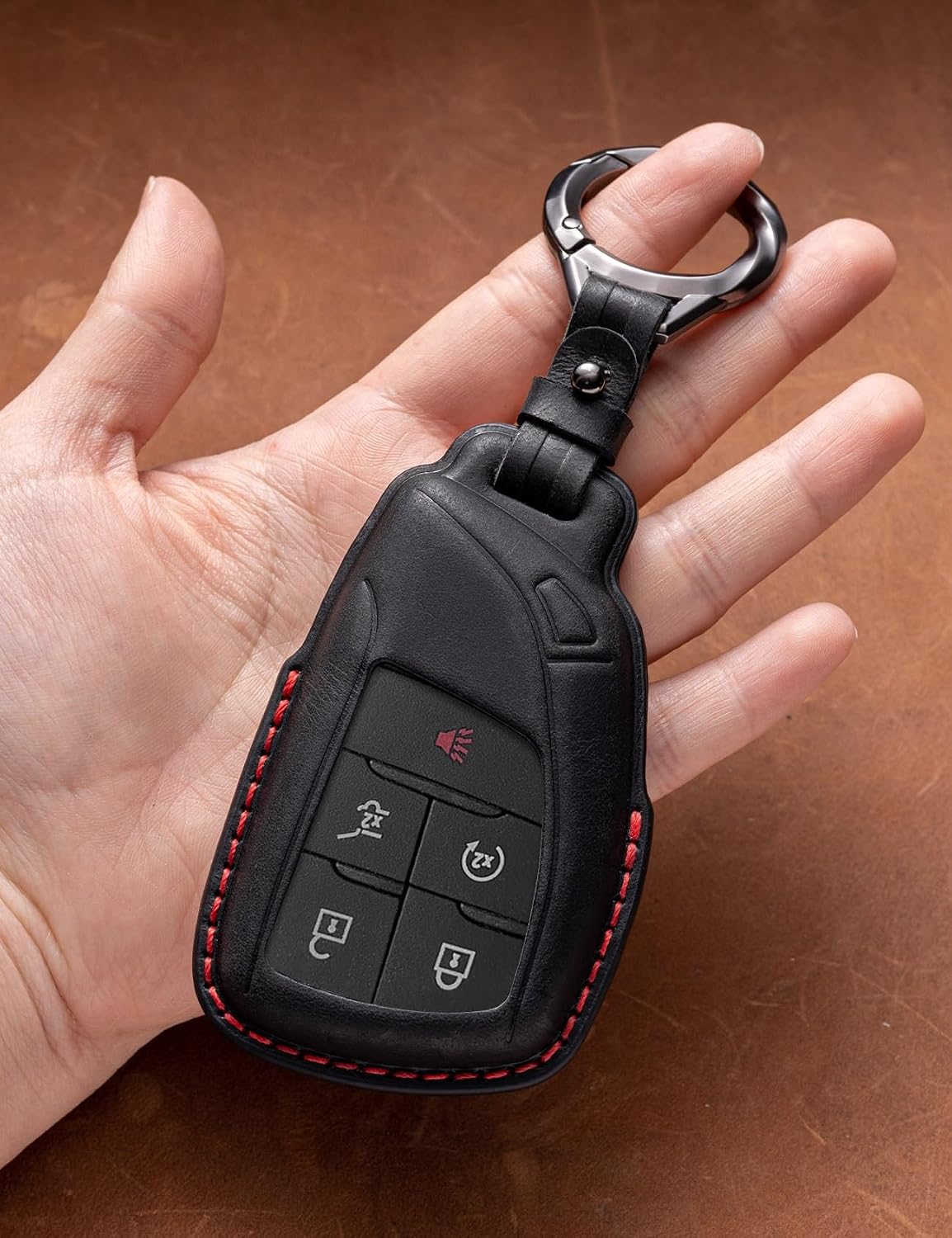 for GMC Key Fob Cover Leather Car Remote Case Holder Keychain Compatible for Chevy Tahoe Suburban Silverado GMC Sierra Yukon Denali Buick -Black