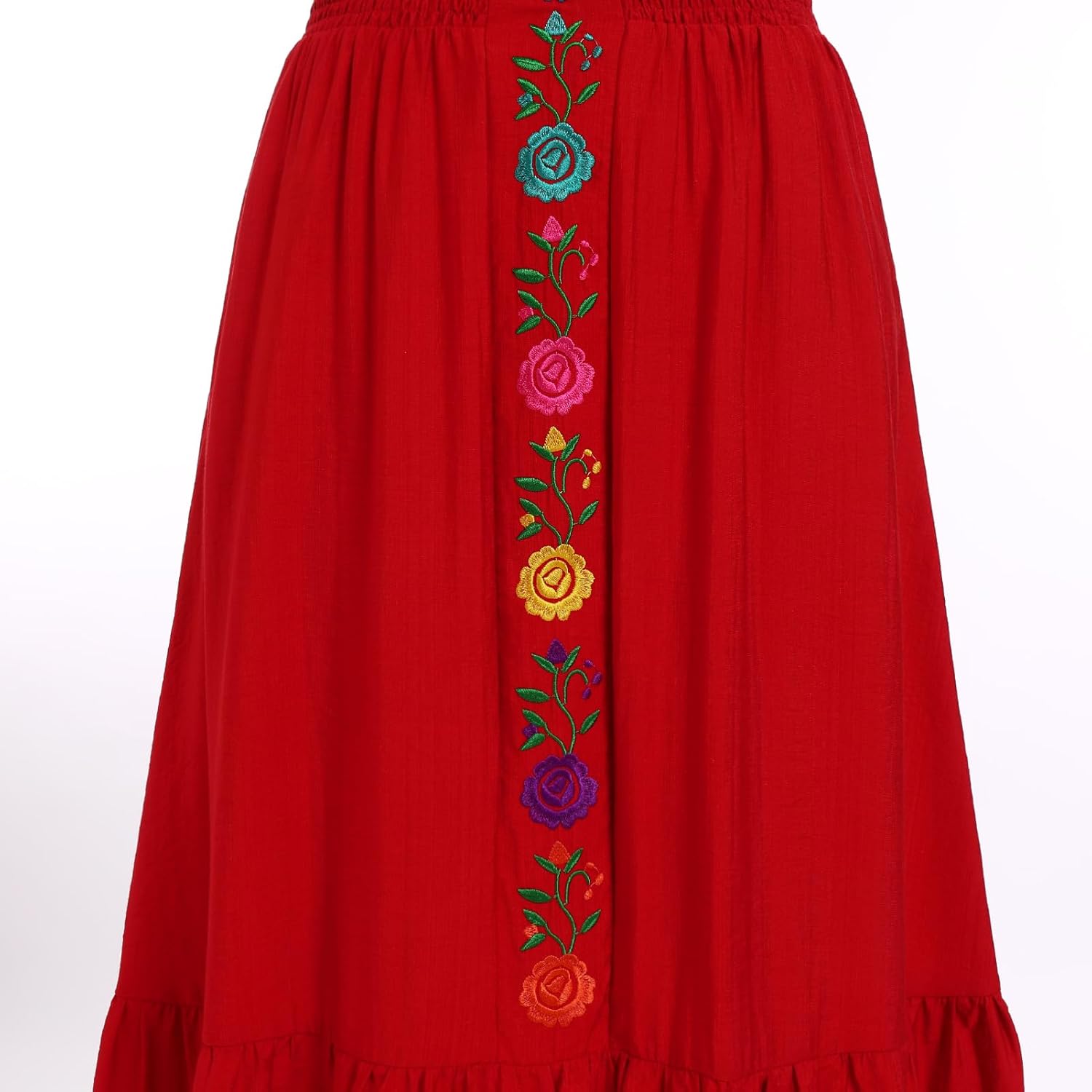 Women Mexican Dress Floral Embroidered Traditional Fiesta Dresses Summer V-Neck Short Sleeve Cinco De Mayo Outfits - Image 2