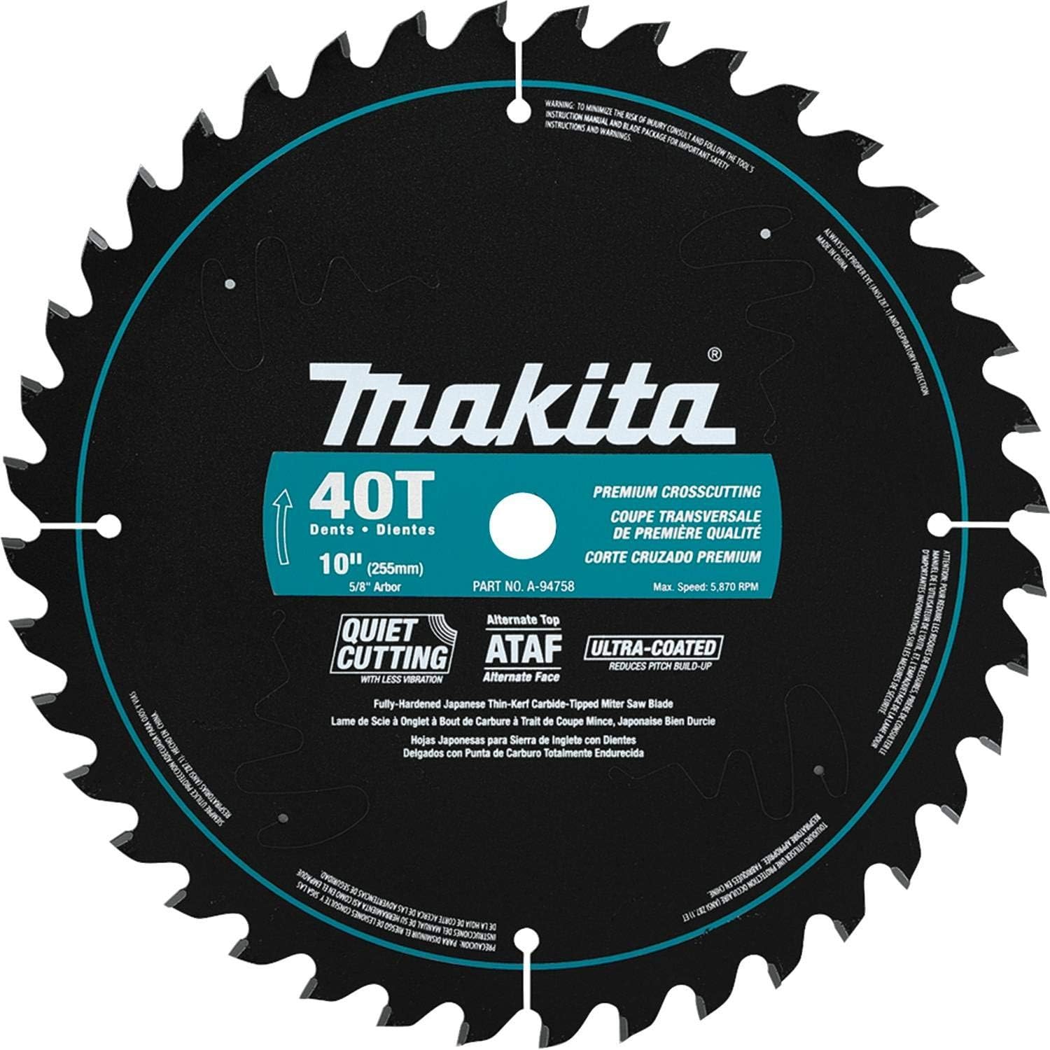 Makita A-94758 10-Inch 40 Tooth Ultra Coated Mitersaw Blade , Black