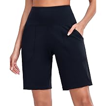 Oalka Womens High Waisted Shorts Yoga Workout Bermuda Long Hiking Shorts with Pockets