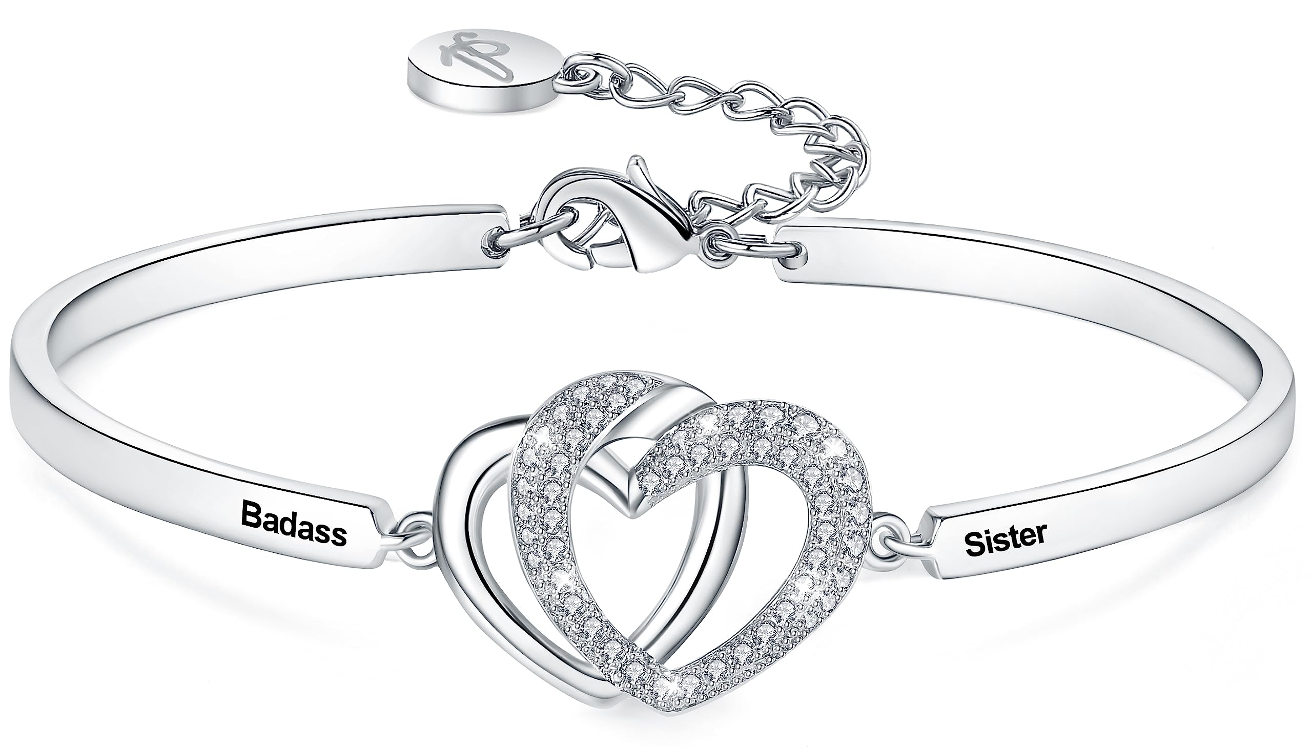 Aihitero Christmas Day ‘Badass Sister’ Gifts, ‘Always My Sister Forever My Friend’ Bangle Bracelet, ‘Not Sisters by Blood But Sisters by Heart’ Women