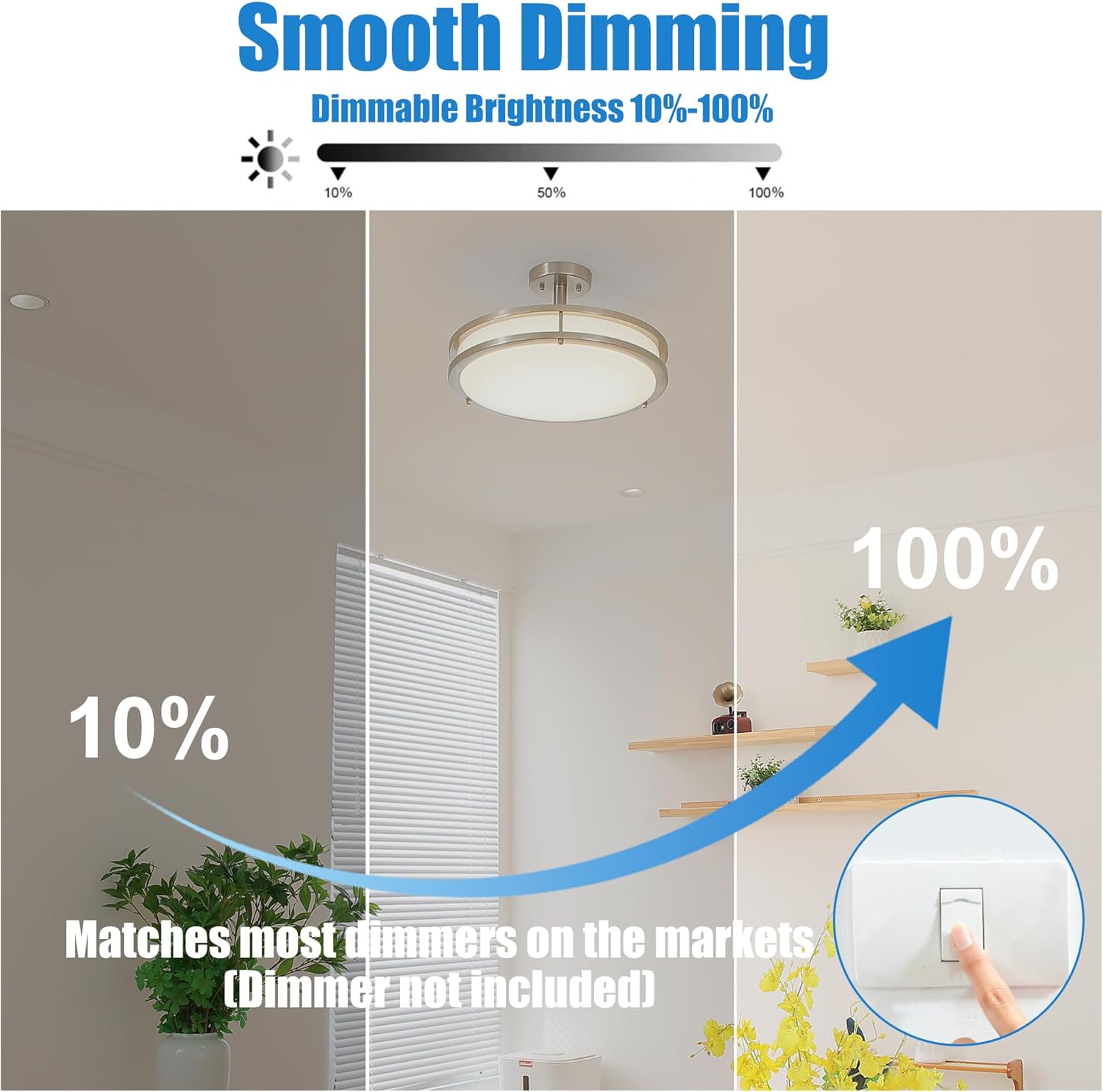 16 Inch LED Semi Flush Mount Ceiling Light, 24W Dimmable LED Ceiling Light, 1450LM Brightness, 4000K Neutral White, Brushed Nickel Lighting Fixture for Bedroom, Hallway, Kitchen, cETL Listed