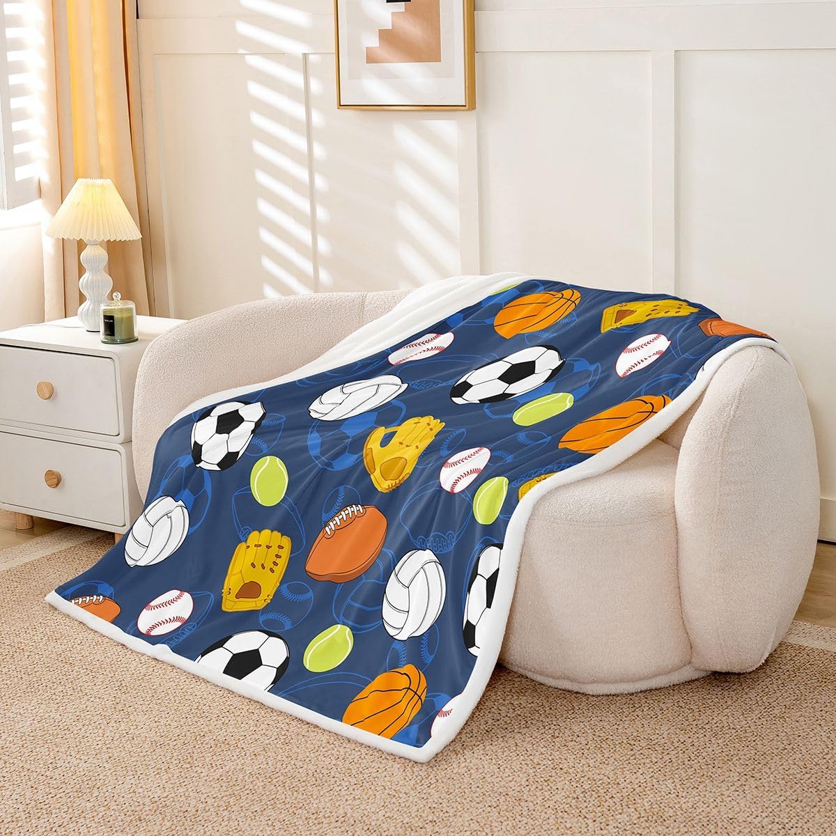 Feelyou Football Fleece Throw Blanket Rugby Sports Sherpa Blanket for Kids Women Men Plush Fuzzy Soccer Ball Game Twin 60"x80" Gift for Football Lover for Bed Couch Chair Living Room Bedroom Decor