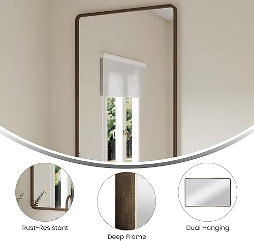 Miniatura 4 de EMMA + OLIVER Afsin - Espejo colgante rectangular de 30 x 40 pulgadas, marco de metal negro, cristal con respaldo plateado, listo para colgar,