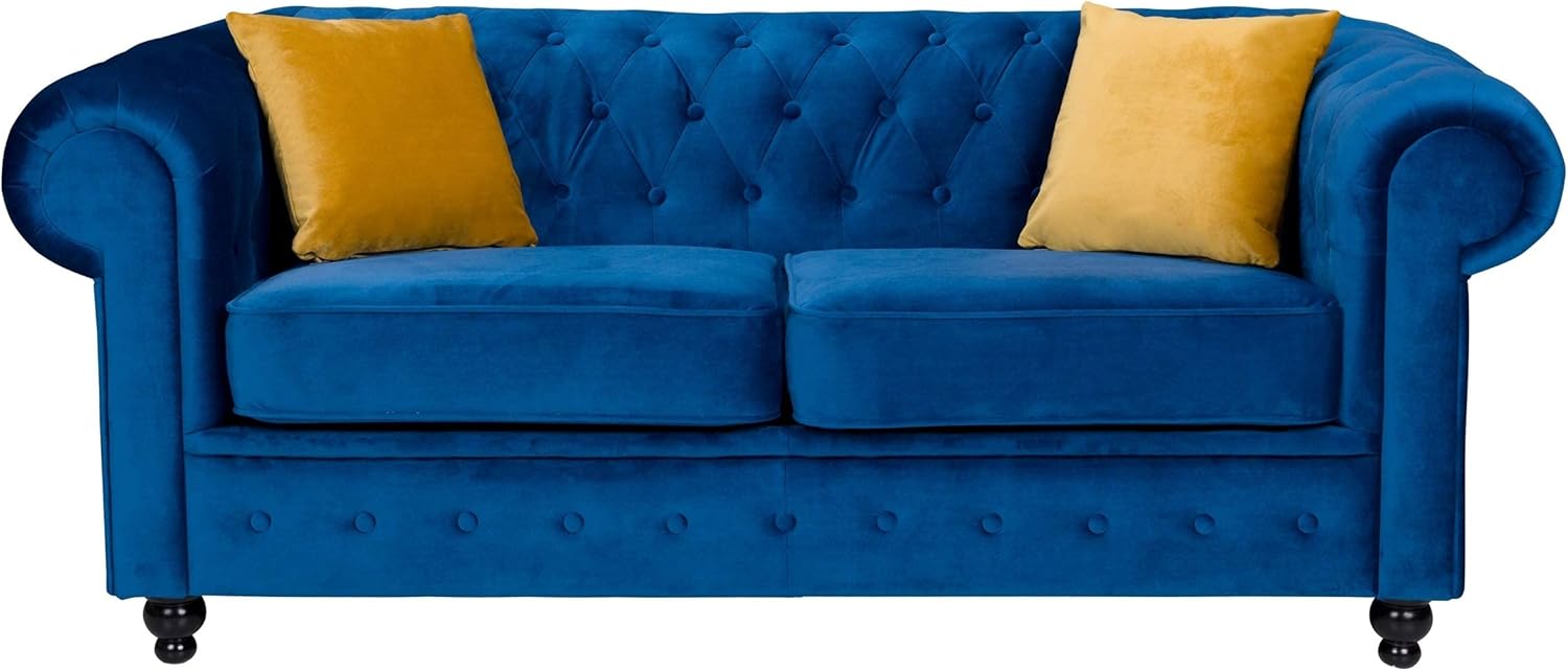 Sofas and More Hilton Chesterfield Style Sofa Navy Blue French Velvet