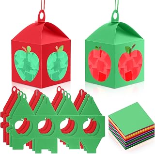 Yaomiao 16 Sets Apple Crafts Fall Crafts Kit Tissue Paper Sign Kit DIY Fall Apple Tissue Paper Lanterns Hanging Ornaments Art Sun Catcher for Classroom Activities