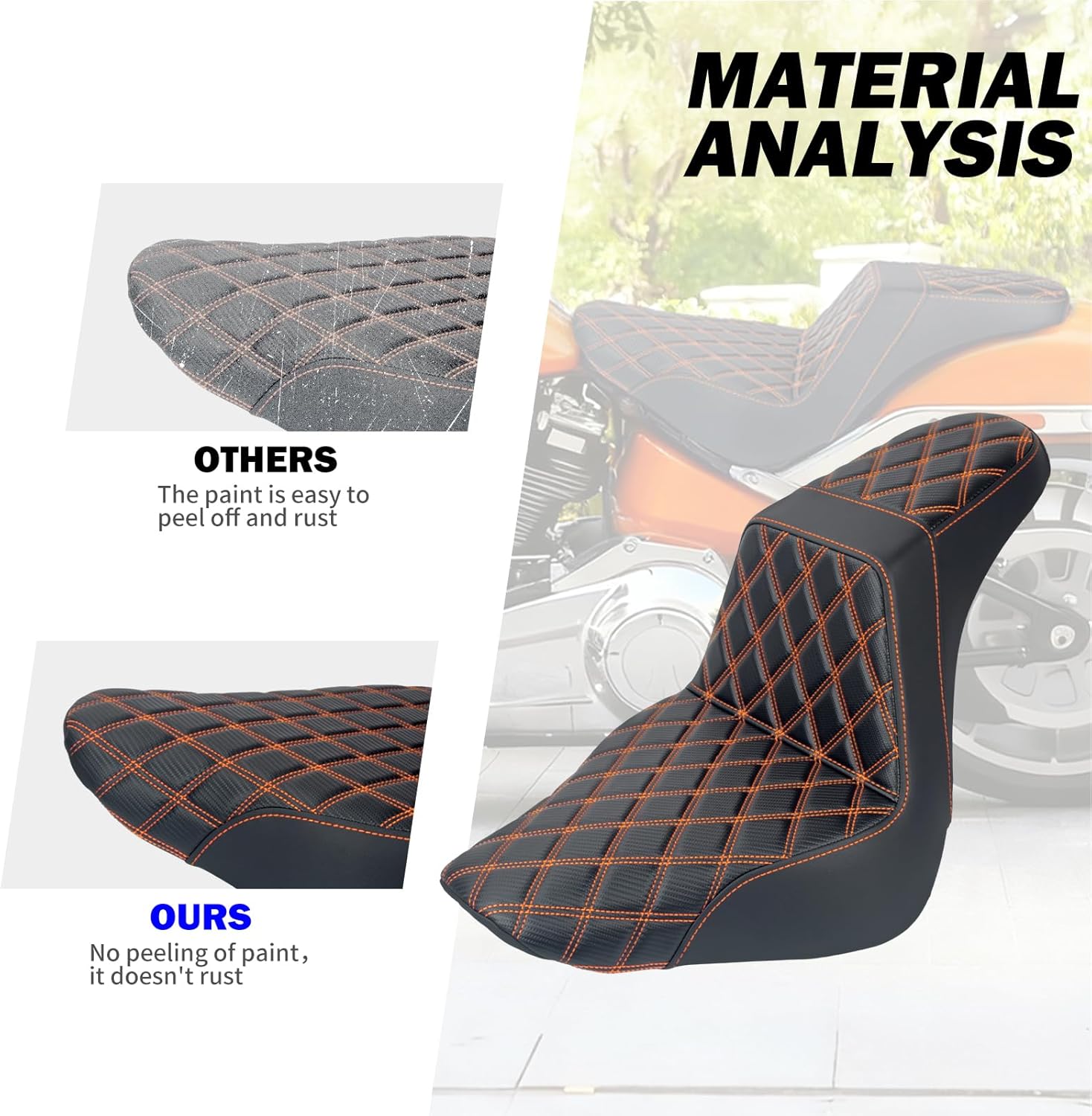 HDBUBALUS Driver Passenger Seat Motorcycle Two-Up Seat Fit for Harley FLSTF FXBRS Softail Fatboy 2018-2025 Breakout 2023-2025 (Orange Stitching)