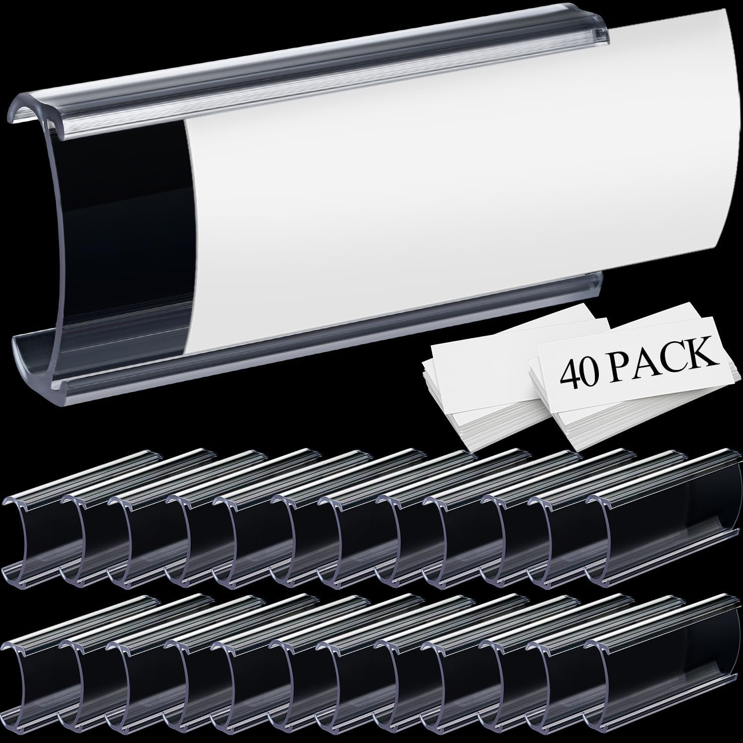 40 Packs Wire Shelf Clips Label Holder Plastic Shelf Label Tags Holder Compatible with Metro 1-1/4in Shelves for Wire Shelving Clips with Matched Blank Inserts