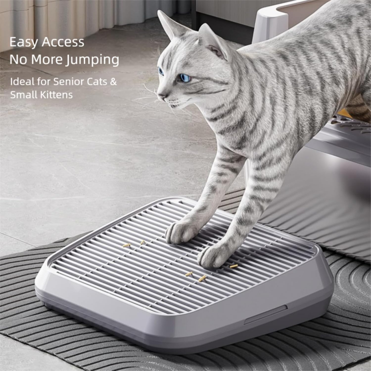 Cat Litter Box Step and Ramp, Non-Slip EVA Litter Robot Ramp Compatible, Lightweight Cat Steps and Stool for Easy Access and Cleaning, Grey