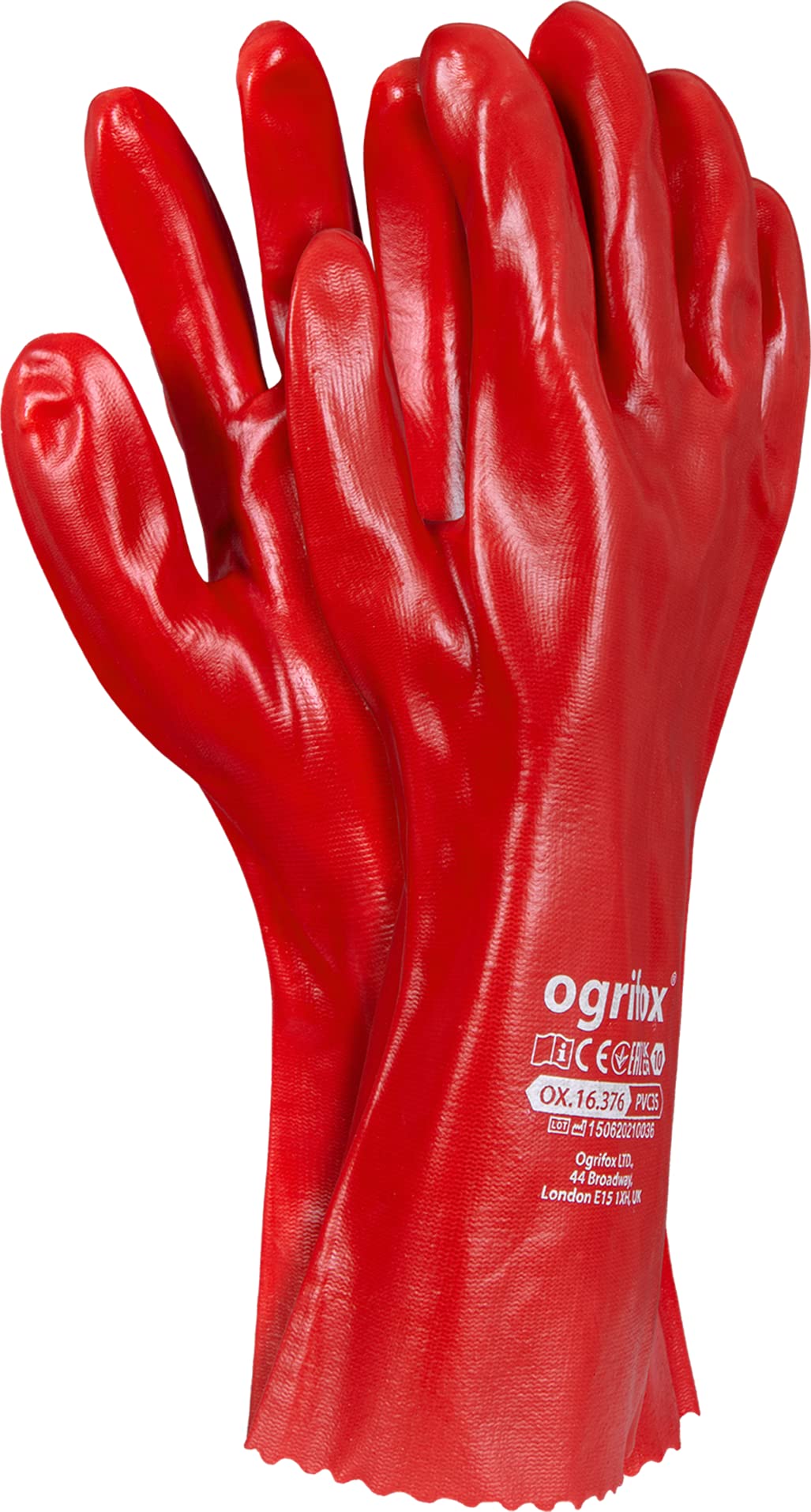 Ogrifox Ox.16.375 PVC 40 - Guanti protettivi (40 mm, 60 paia), colore rosso, OX-PVC40