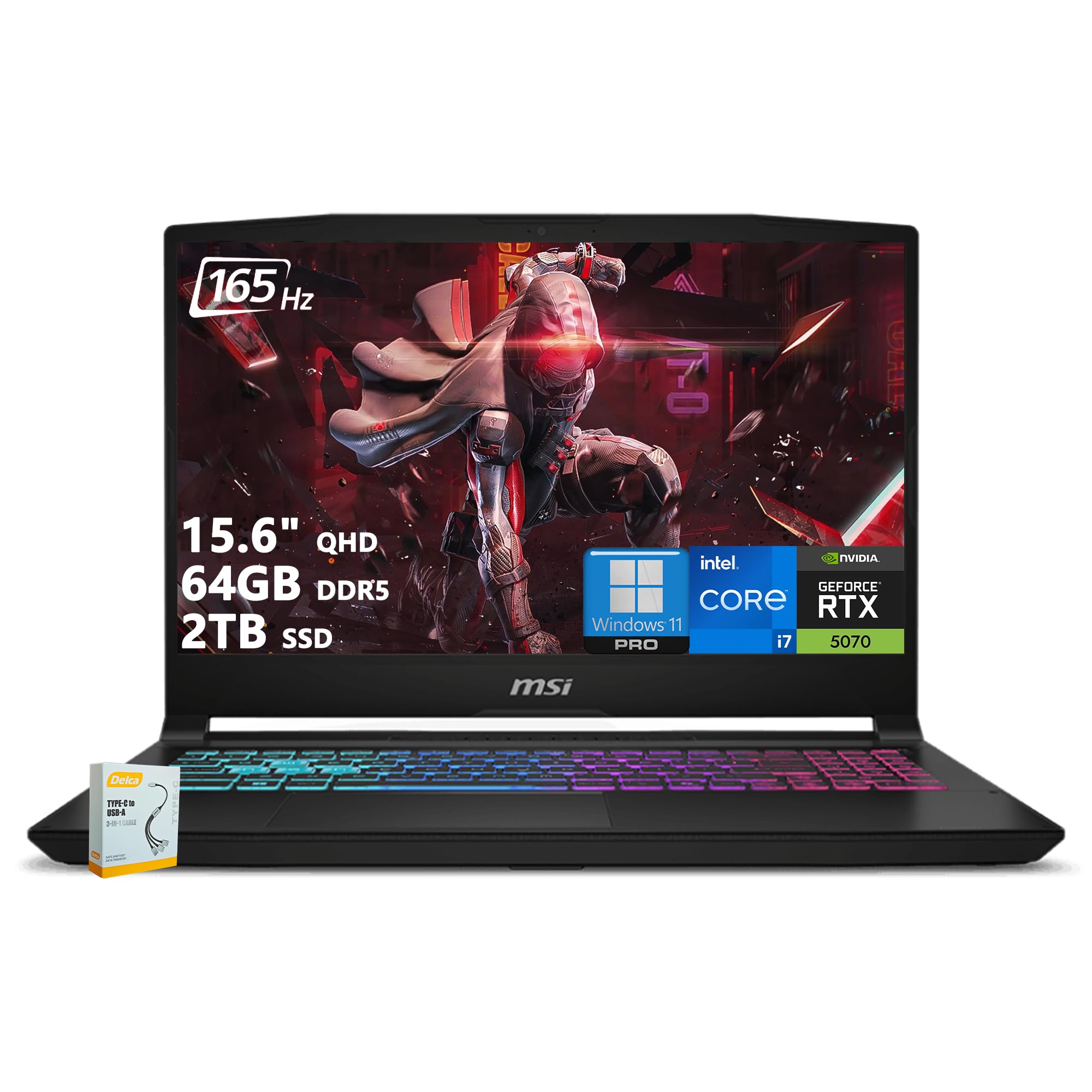 msi Katana 15 HX Gaming Laptop | 15.6" QHD 165Hz 100% DCI-P3 | Intel Core i7-14650HX (>i9-12900H) | 64GB DDR5 2TB SSD | GeForce RTX 5070 (Up to 798 AI