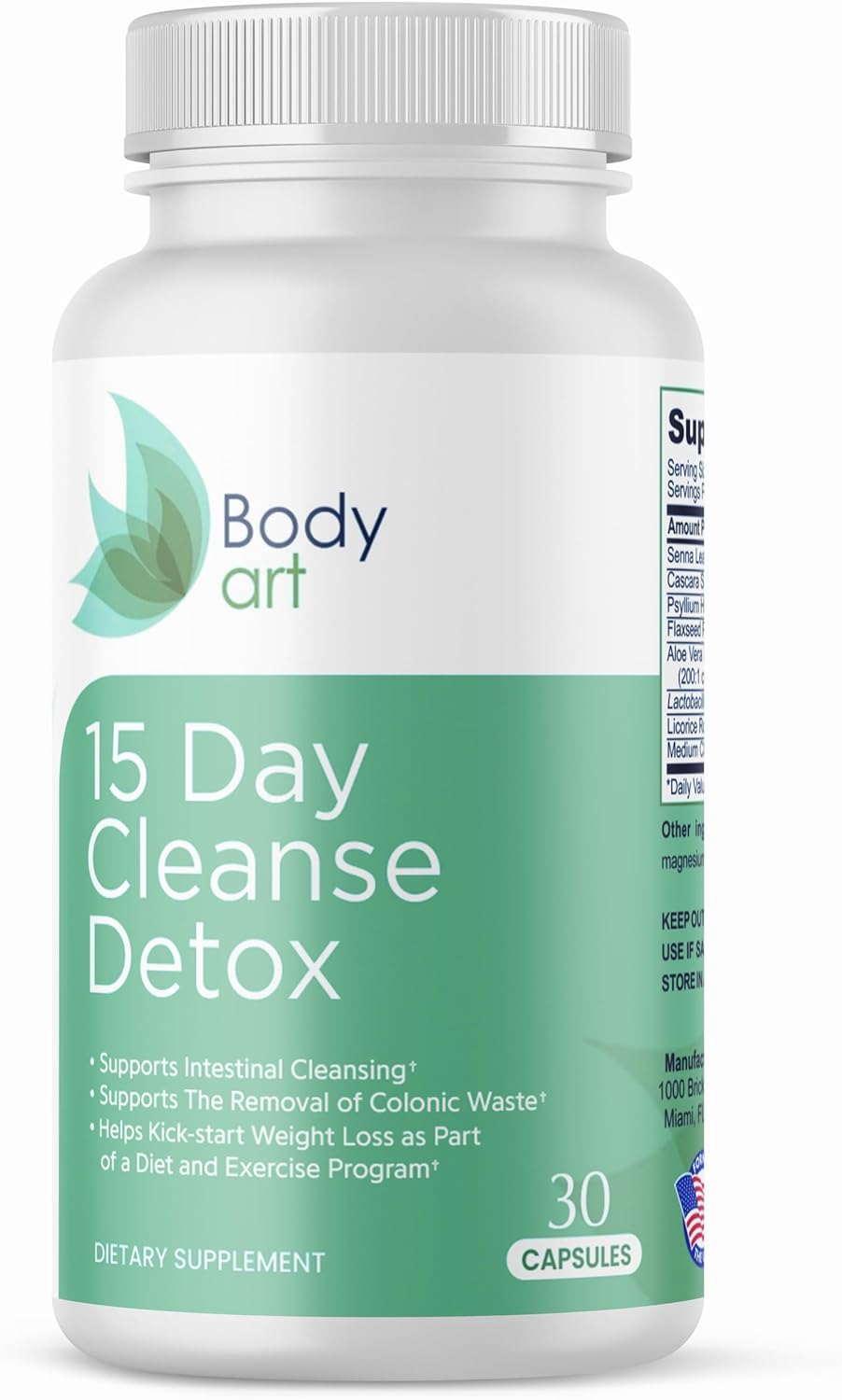 Body Art 15 Day Colon Cleanse Detox – Natural Capsules for Digestive Health – Gentle Support for Men & Women – 30 Count