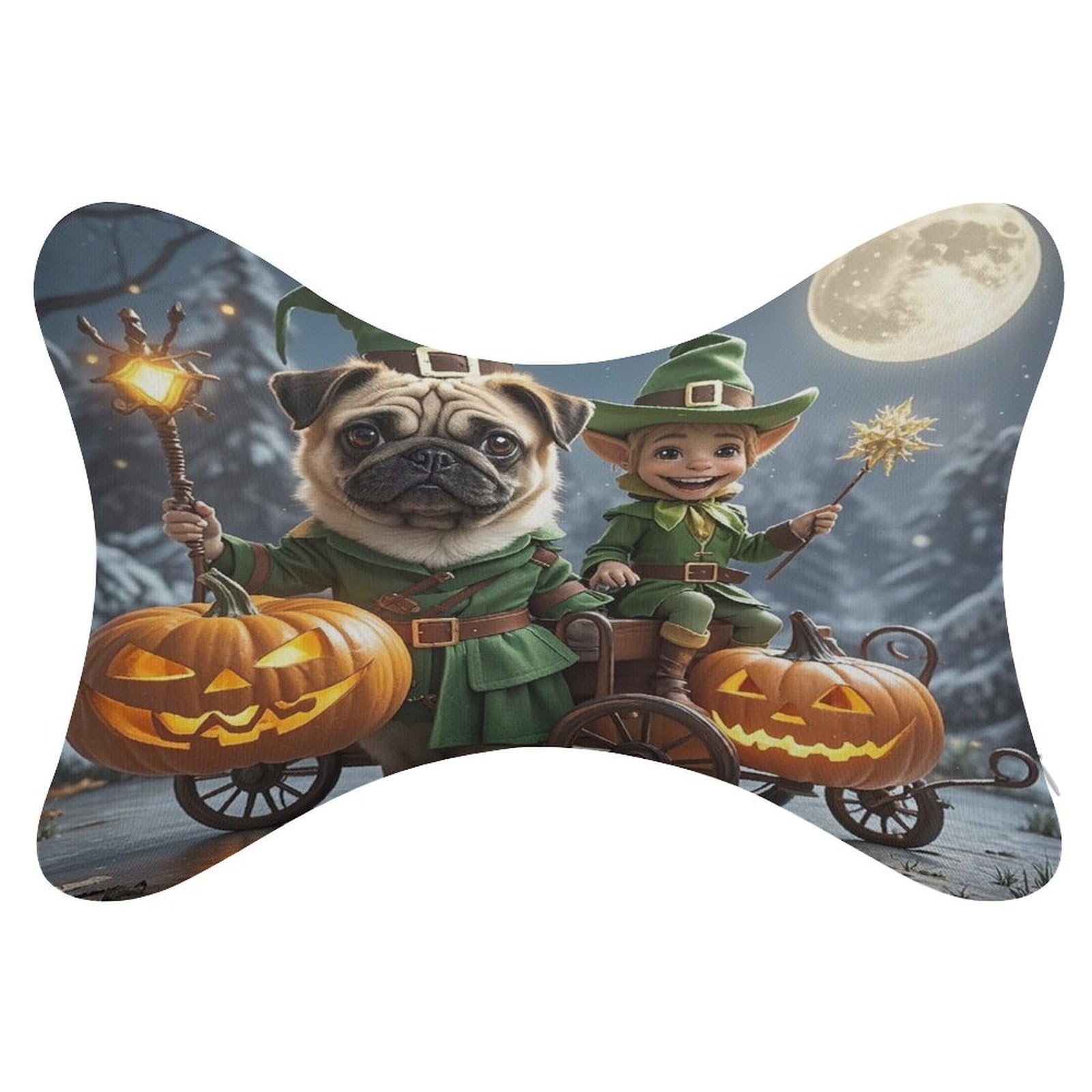 FekiLoot Dog Holding Pumpkin Lantern Car Headrest Set of 2,Softness Memory Foam Car Neck Pillow with Breathable Removable Cover Car Neck Support Pillow Ergonomic for Driving, Office