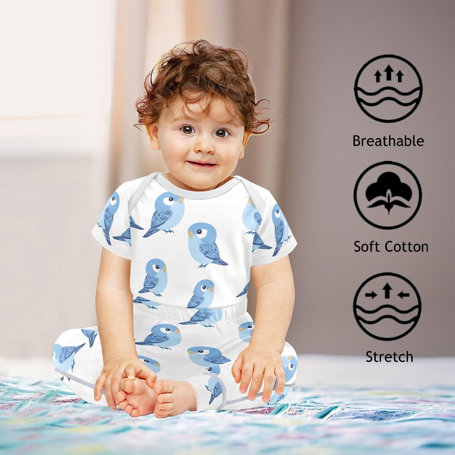 vvfelixl Baby Clothes Cute Chubby Budgie Baby Bodysuits Set Unisex Short Sleeve Babys Pants Sets 0-3M